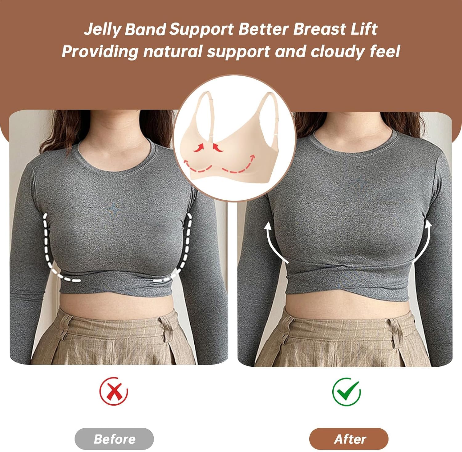 Detalle 2 de OEAK 0K-1028 Wireless Jelly Bra, Seamless V-Neck with Removable Pads