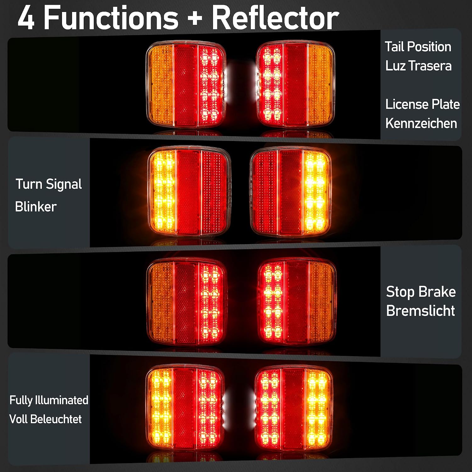 Detalle de DARKGUARD 2 x Square Trailer Rear Lights LED – IP67, 12V/24V