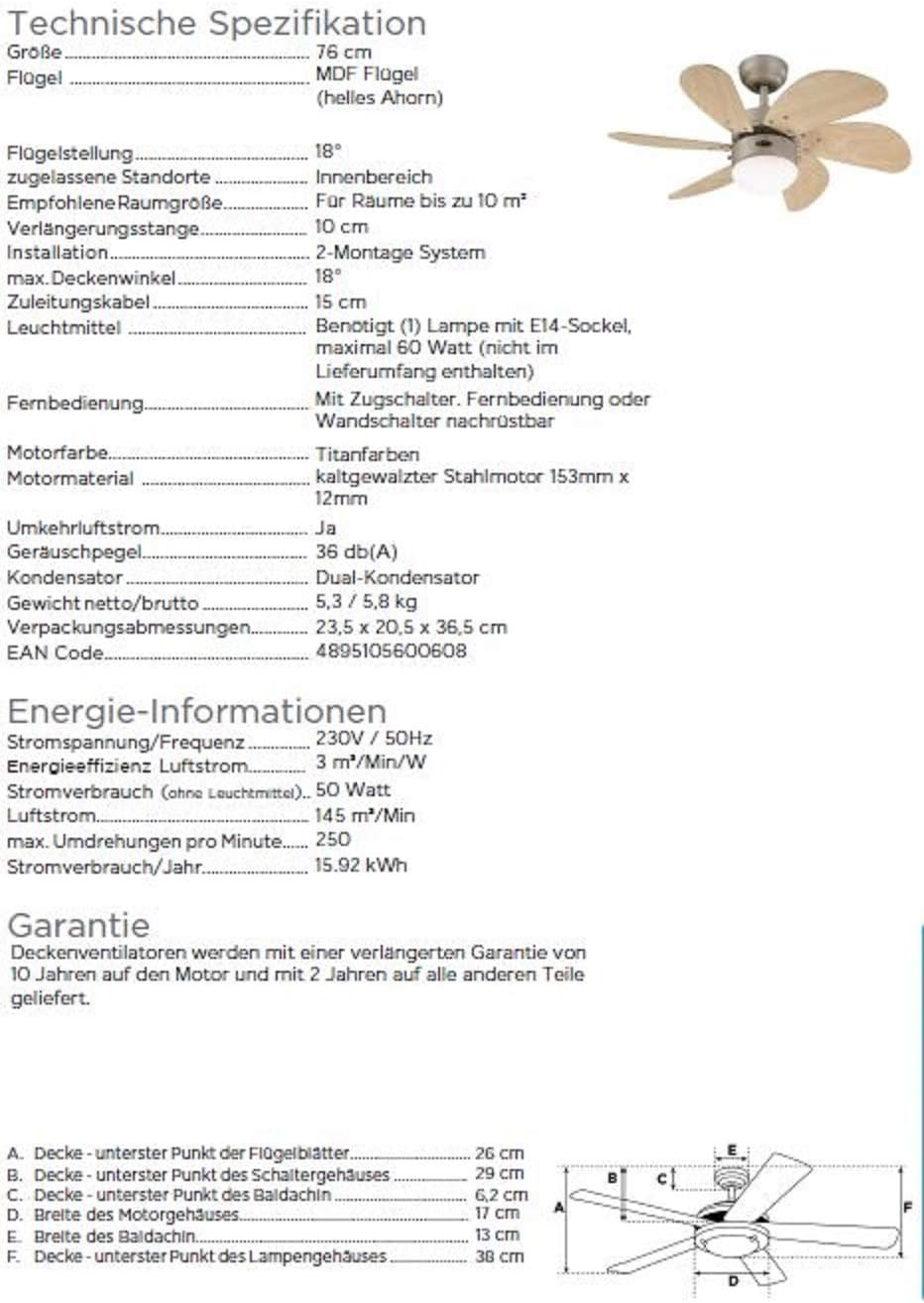 Thumbnail 5 de Westinghouse Lighting Turbo Swirl – wentylator sufitowy z lampą, 76 cm