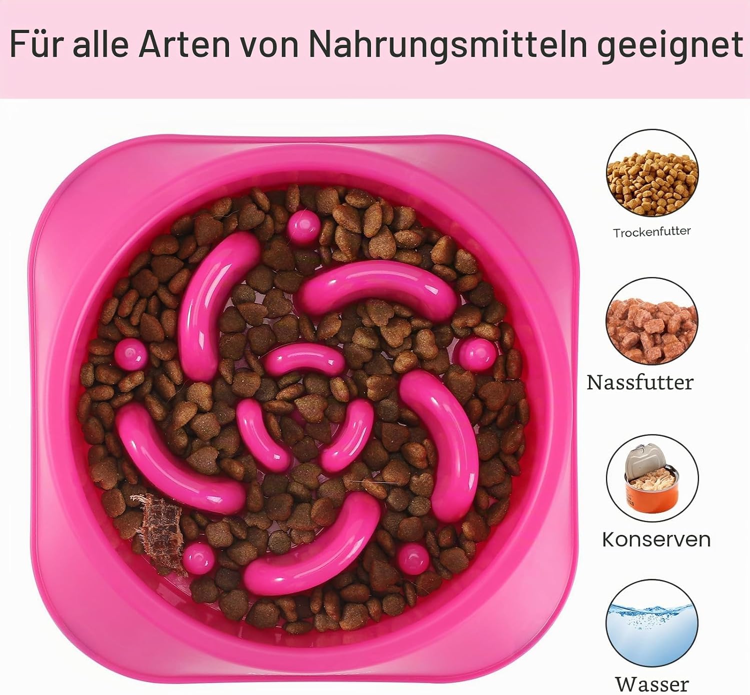Detalle de Mateeylife Hundenapf – Anti-Schling Slow Feeder für mittelgroße bis große Hunde (Rosenrosa, 1 Stück)