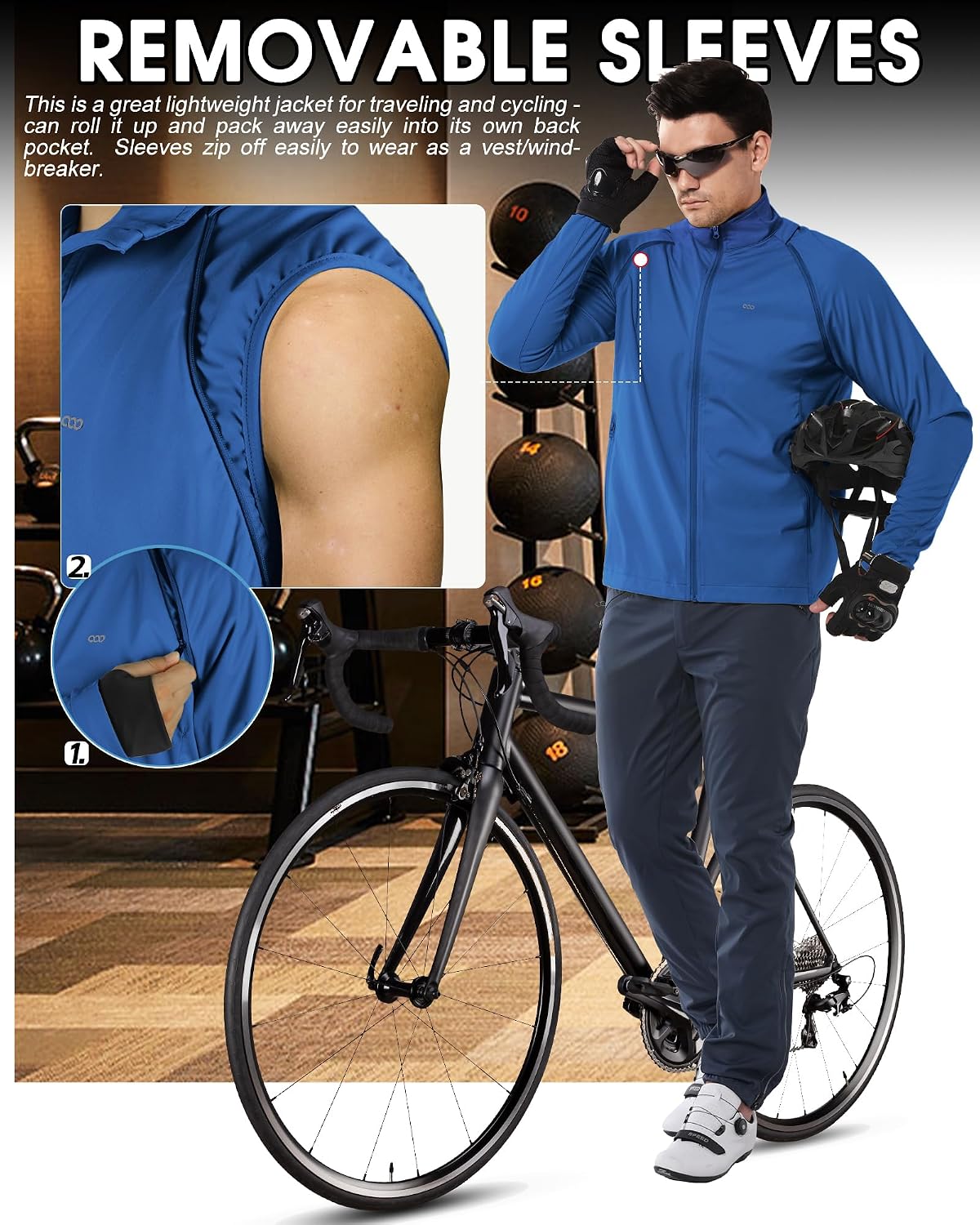 Detalle de 33,000ft Herren Fahrradjacke – Wasserdicht, atmungsaktiv und wandelbar (mit abnehmbaren Ärmeln)