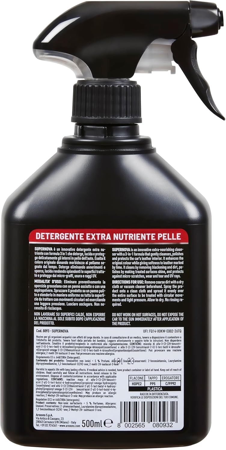 Detalle de Arexons Car Care Pro SUPERNOVA – Detergente Pelle Extra Nutriente, lucido e protegge gli interni in pelle (500ml)