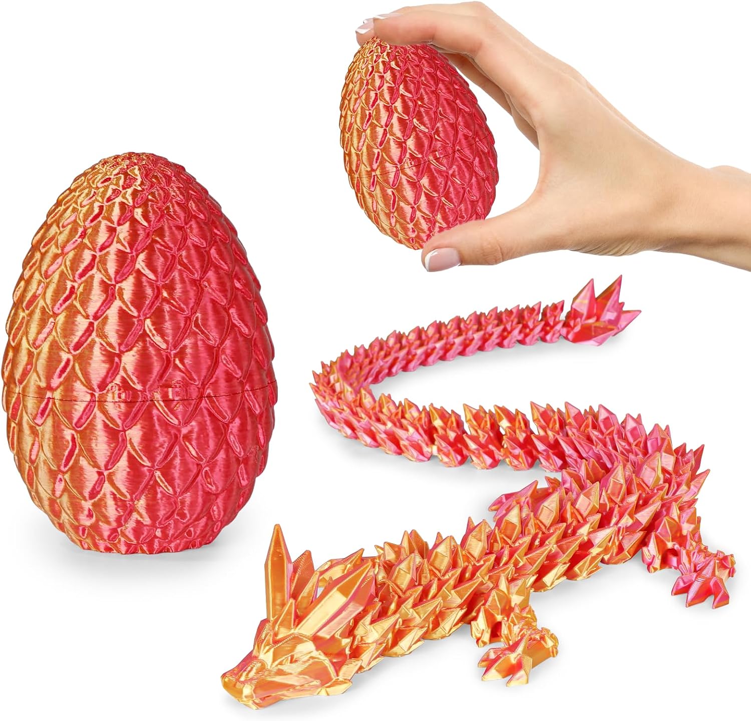 Detalle de Olee Odee Kleine Dracheneier 3D-gedruckte Fidget-Spielzeuge (Orange-Rot) – Überraschung für Erwachsene & Kinder