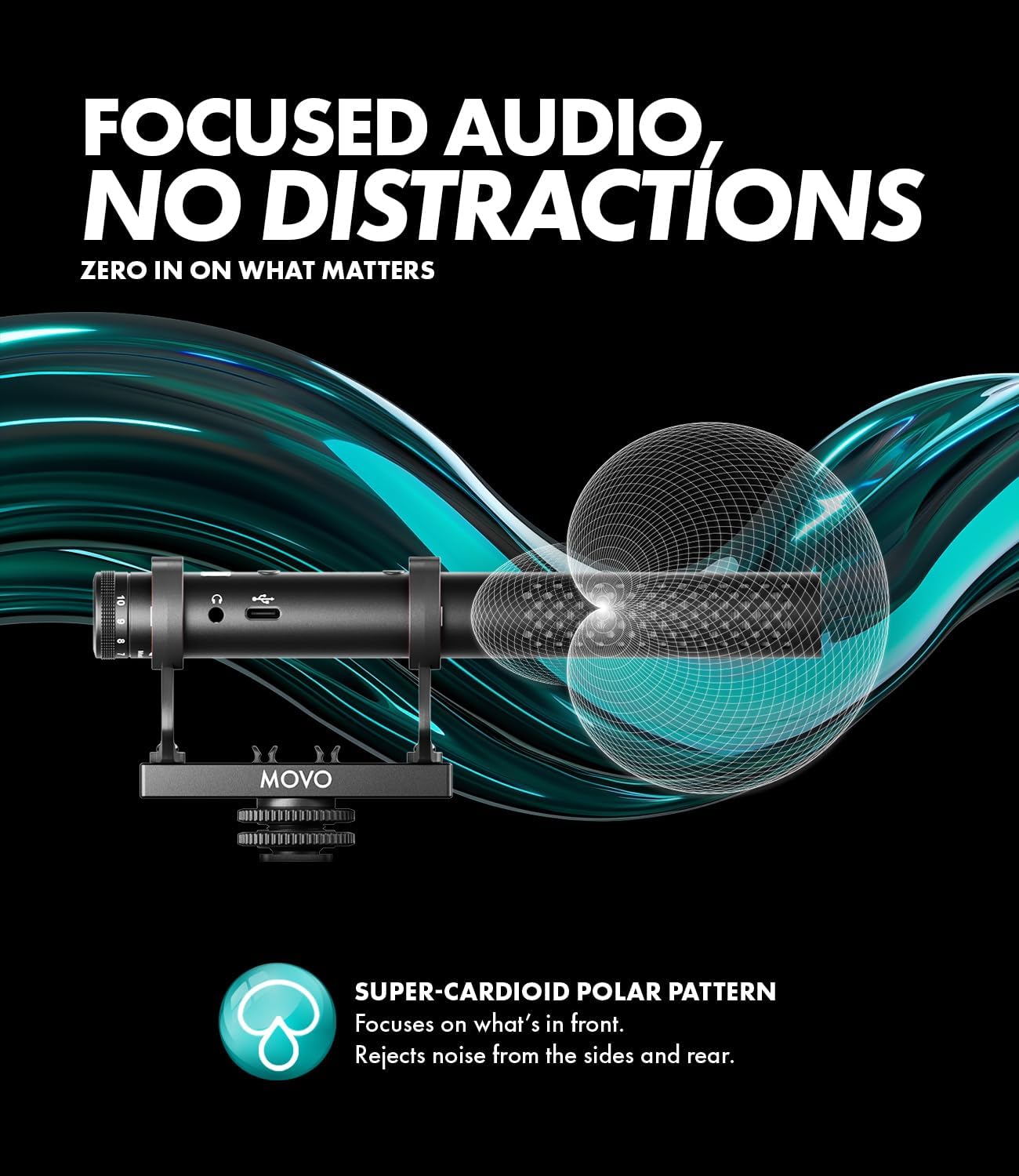 Detalle de Movo X1 Supercardioid Shotgun Microphone: a versatile on-camera AI for pro audio