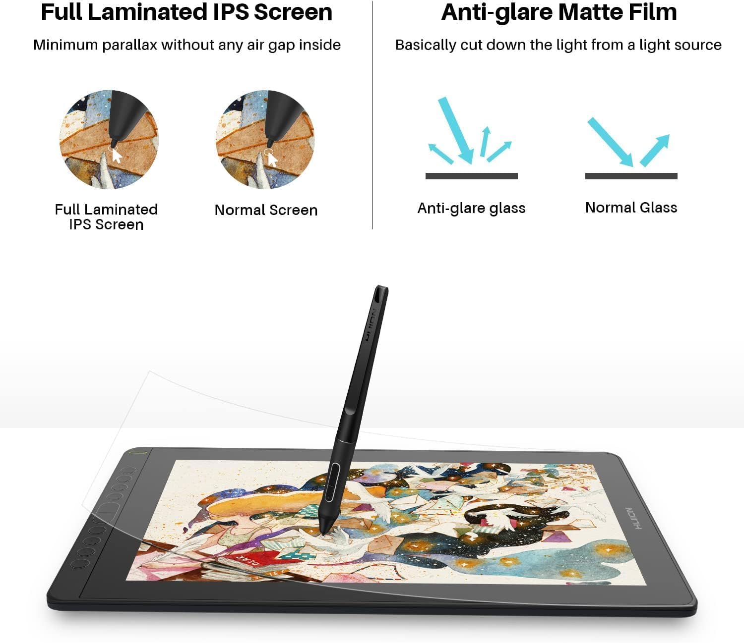 Detalle de Huion Kamvas 16 Drawing Tablet with Screen (15.6 inch) with full HD display and battery-free 8192-level stylus pen