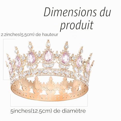 Detalle 2 de DRESHOW Diadème Rond en Cristal et Strass – Couronne Baroque pour Fille et Femme