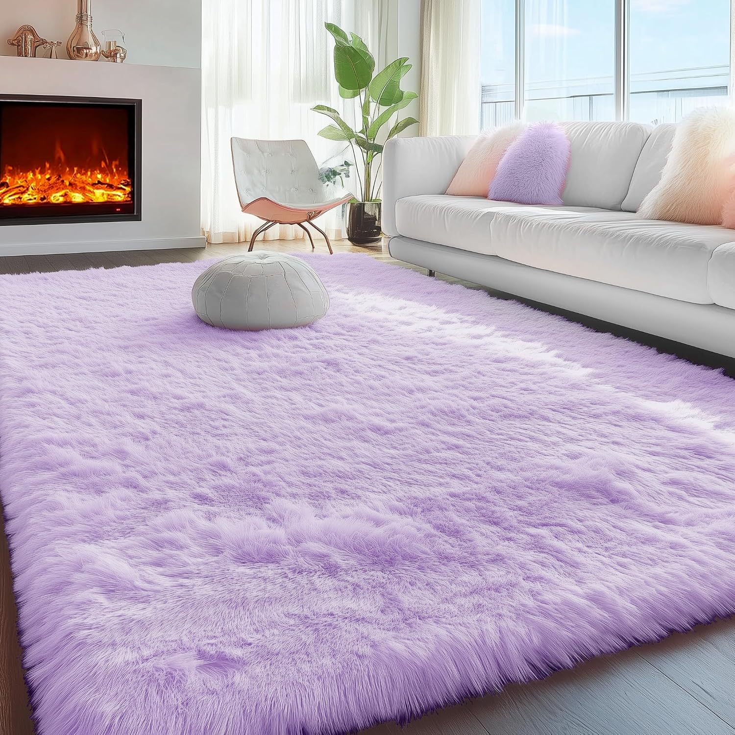 Detalle de PAGISOFE A580 5' x 8' Purple High-Pile Polyester Area Rug