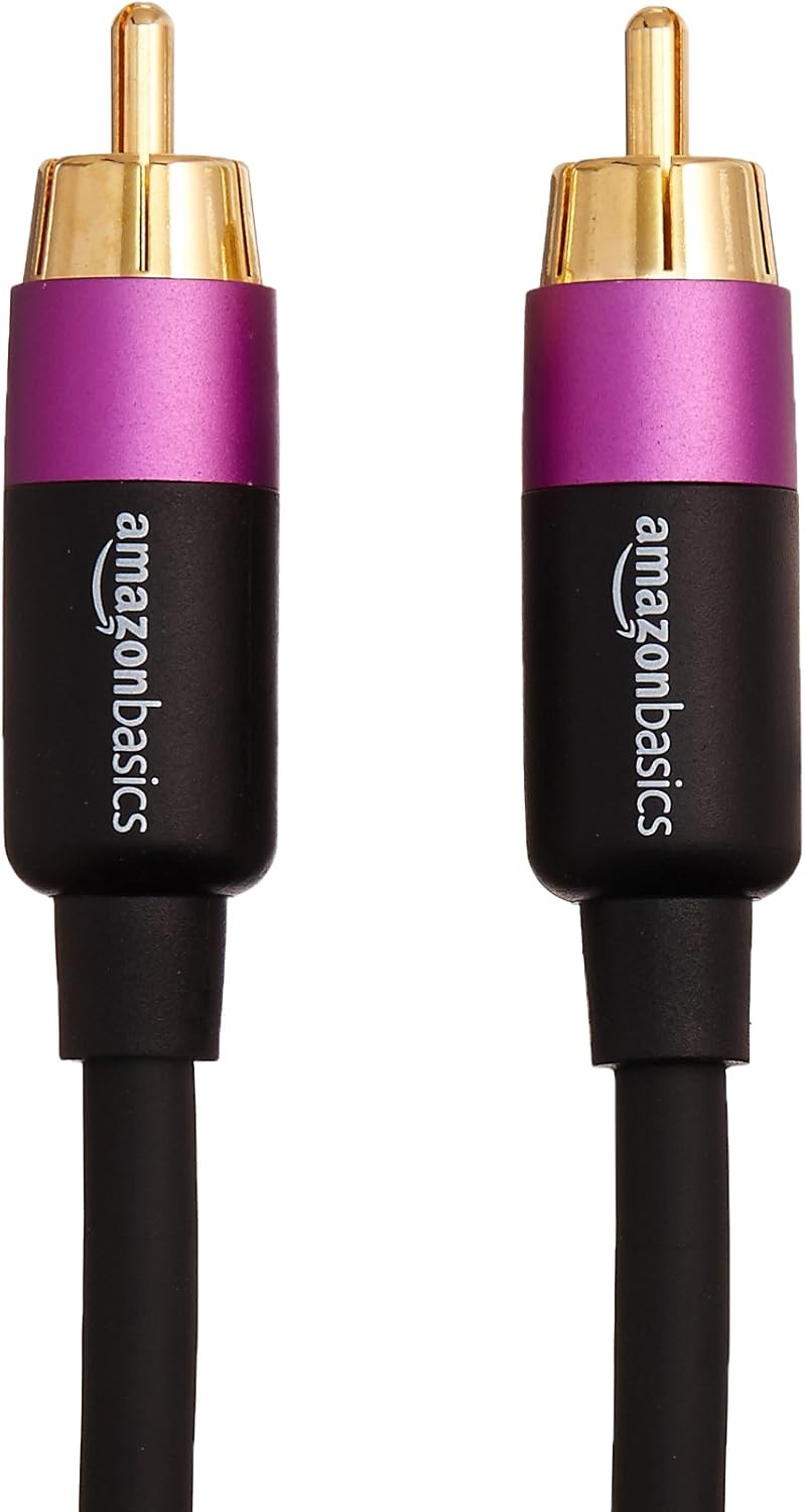 Detalle de Amazon Basics Câble audio RCA pour caisson de basses (10,7 m) avec connecteurs plaqués or
