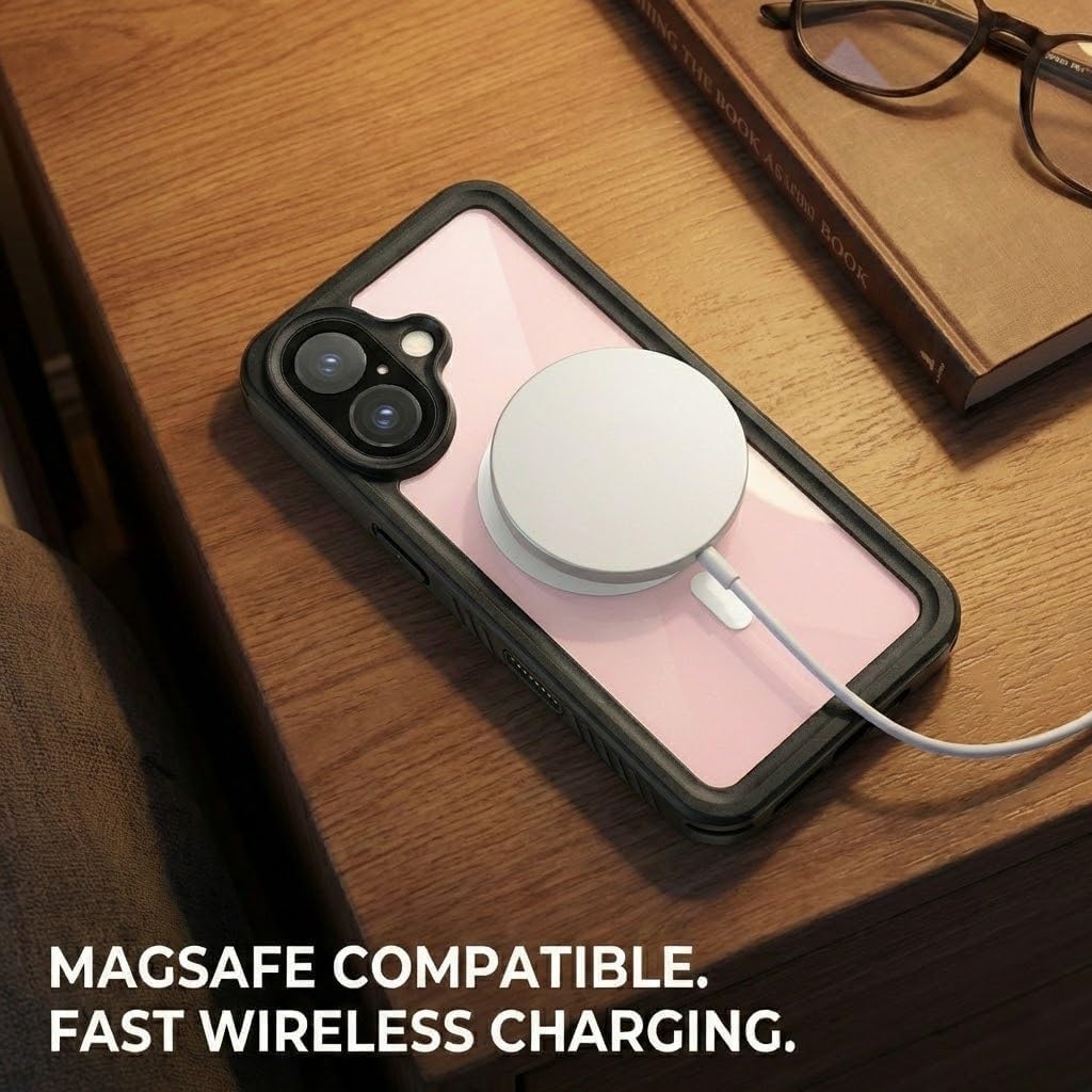 Detalle de FYHCMC iPhone 16 waterproof case with MagSafe support (black, sealed 360° cover)