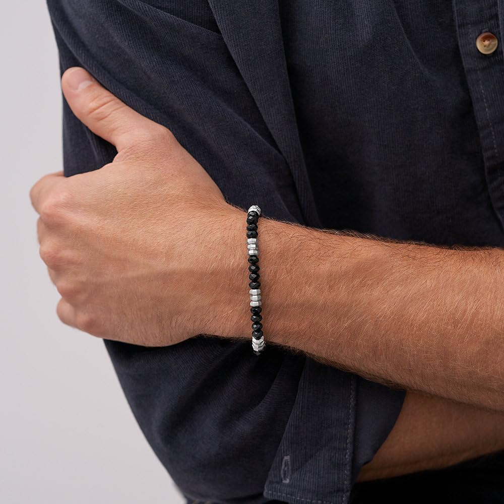 Thumbnail 1 de Bracelet Fossil homme en acier inoxydable à perles et fermeture coulissante