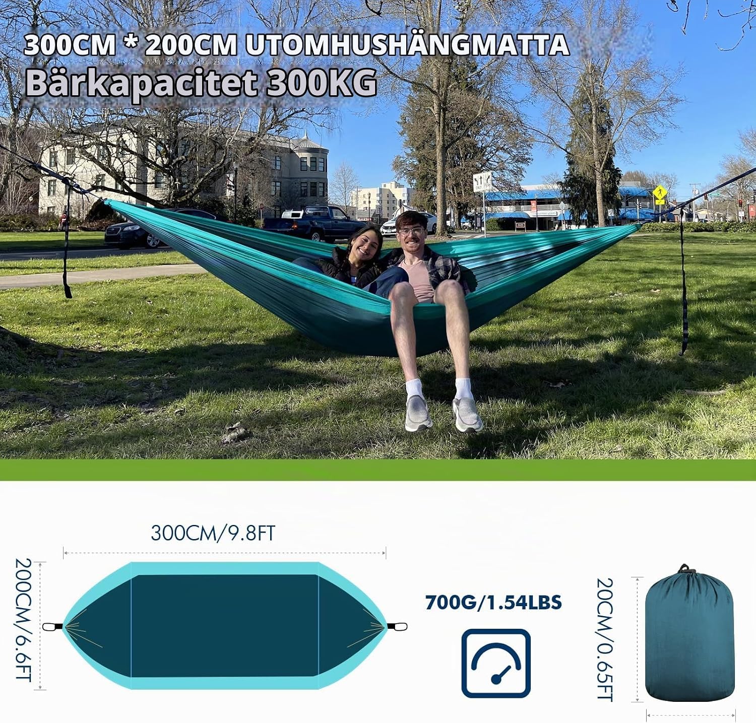 Detalle 1 de FORRINX campinghängmatta 300 x 200 cm för två, fallskärmsnylon, upp till 300 kg