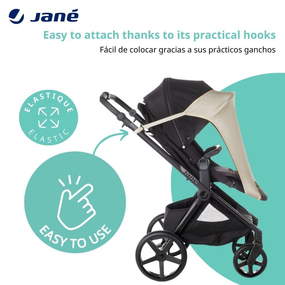 Detalle 2 de Jané Sonnenschutz für Kinderwagen UPF 50+ – Universal elastisch, atmungsaktiv, Beige