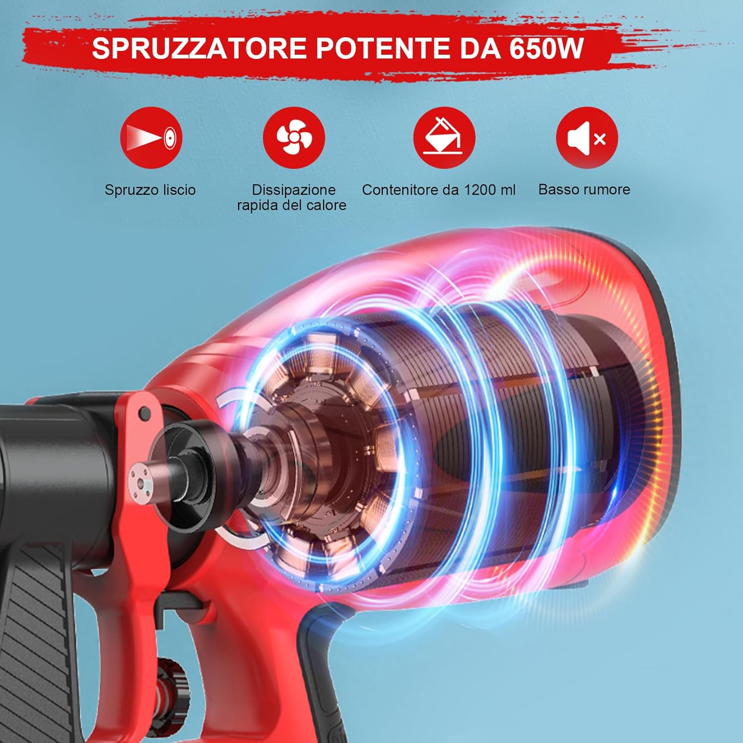 Thumbnail 3 de Aidisy Pistola per Verniciare 650W con serbatoio da 1200 ml, 4 ugelli e 3 modalità di spruzzo