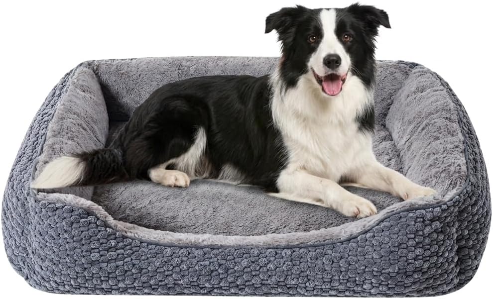 Detalle de Oveppy Large Dog Bed 76x62x23cm – Washable super-soft rectangle with raised edge