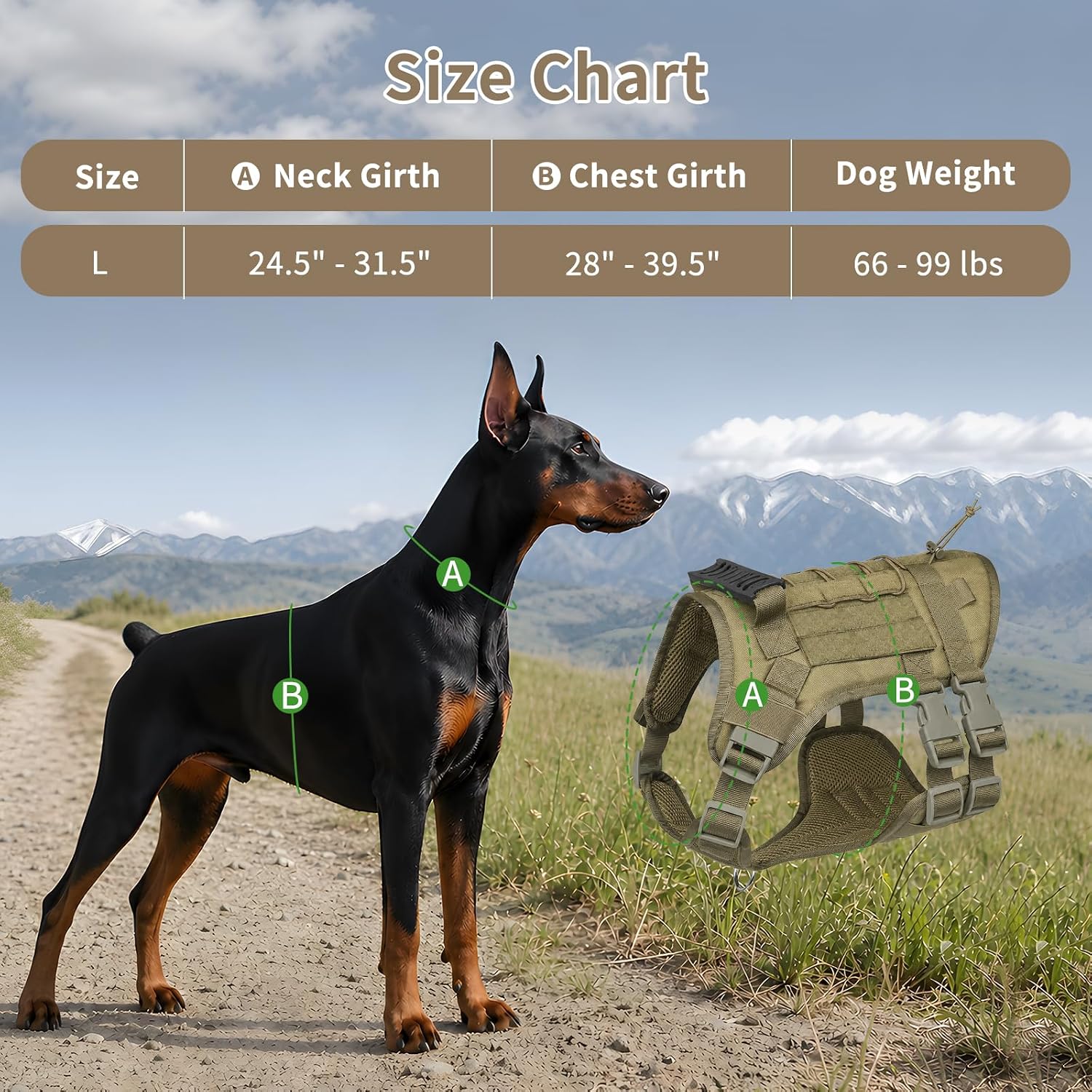 Thumbnail 3 de NARELECT NE-DC-511-L-KB Tactical Dog Harness, Khaki Nylon, 6-Buckle Design