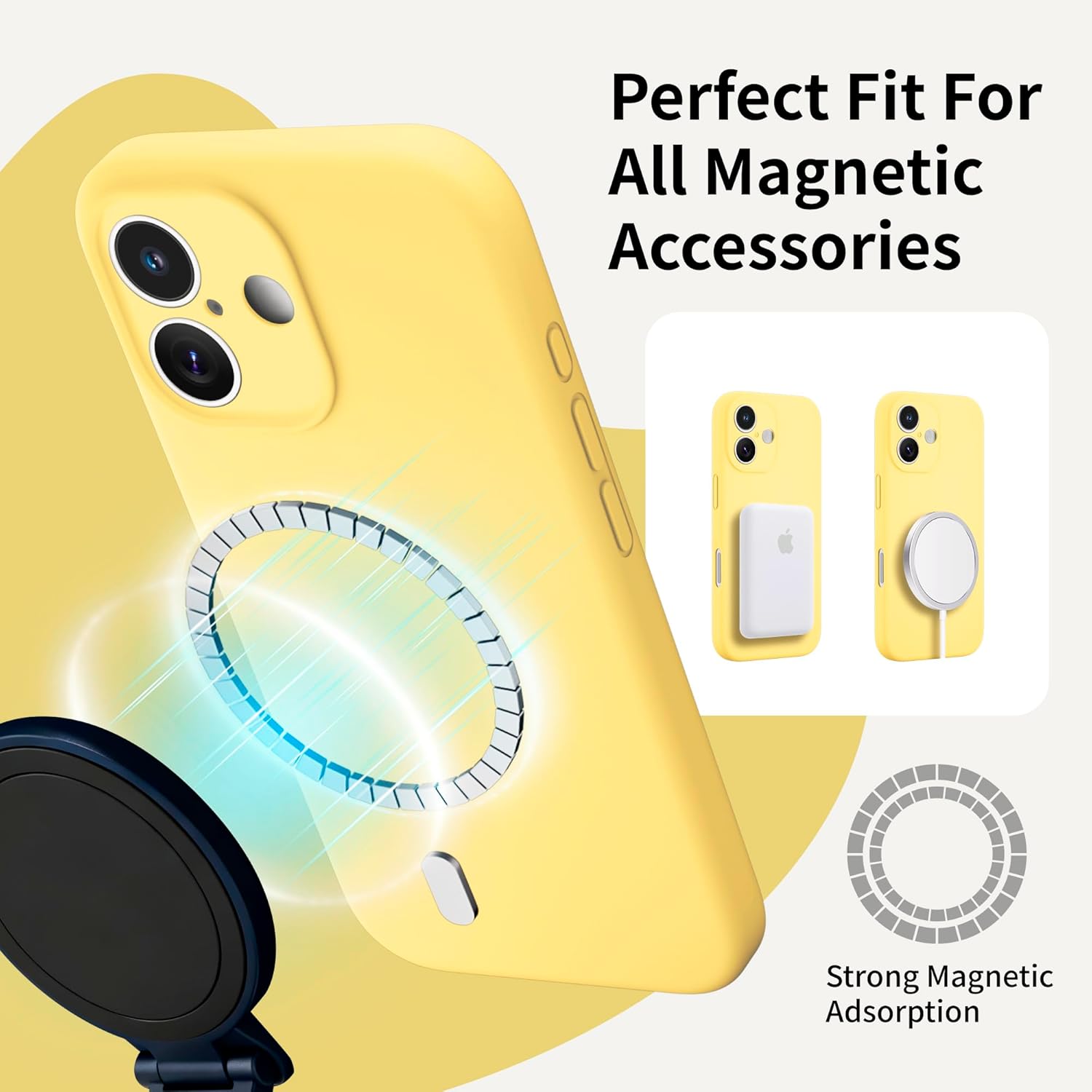 Detalle de OIIAEE iPhone 17 Case (6.3 inch) – Cream Yellow, Ultra Slim Protective Case with MagSafe, Liquid Silicone