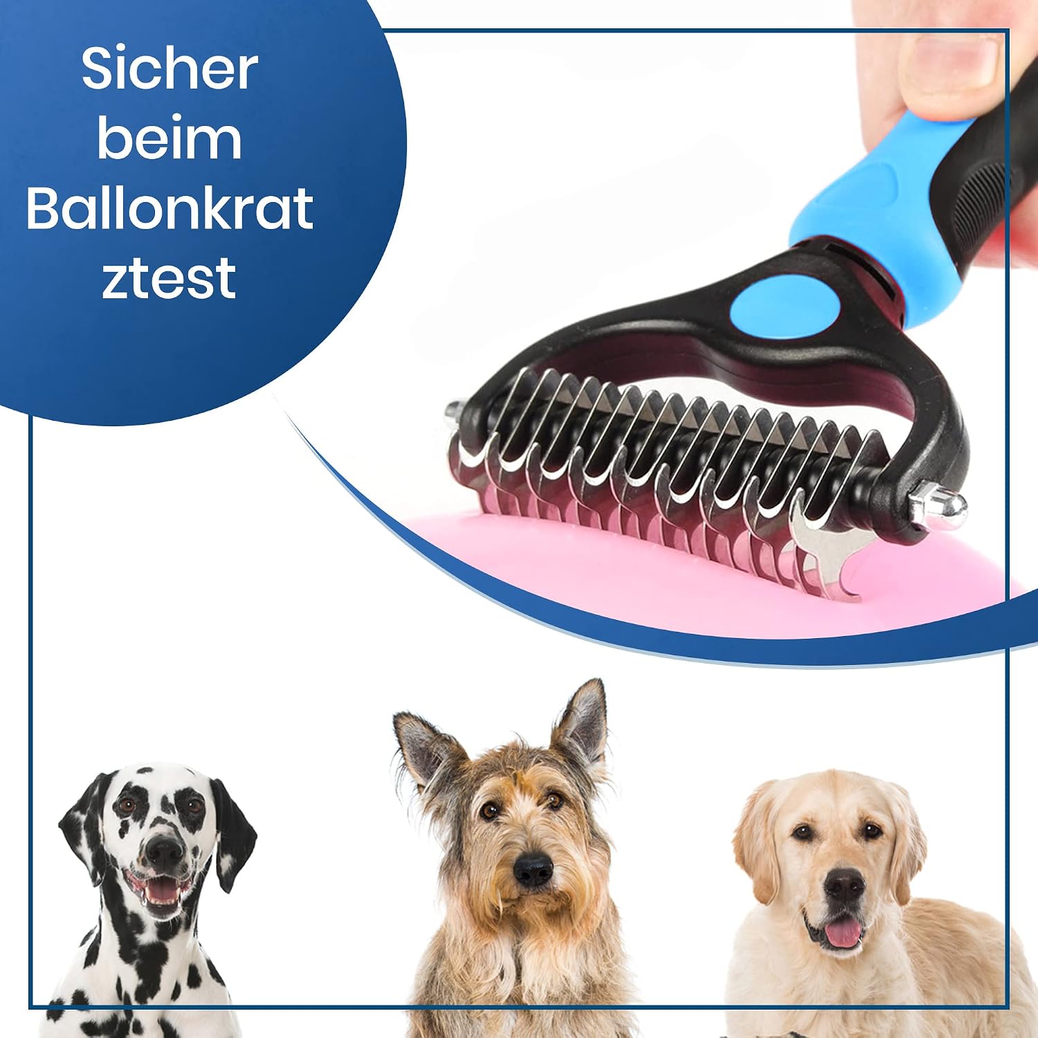 Detalle de Candure Professionelle Hunde- und Katzenbürste – Doppel-Seitenkamm für langes Fell, 9 + 17 Zähne, blau