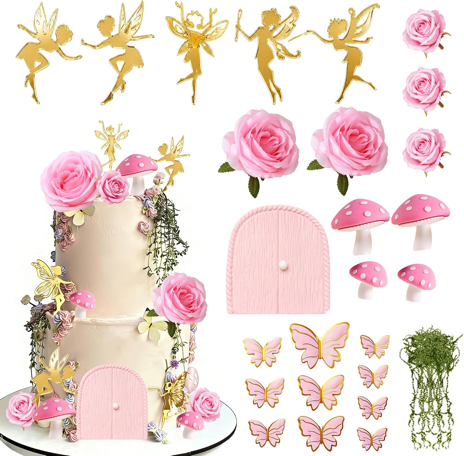 Detalle de LEFUBABY LEAF-LS-26-LJJ-CC007 Fairy Cake Topper Set, Pink Acrylic, 26 Count