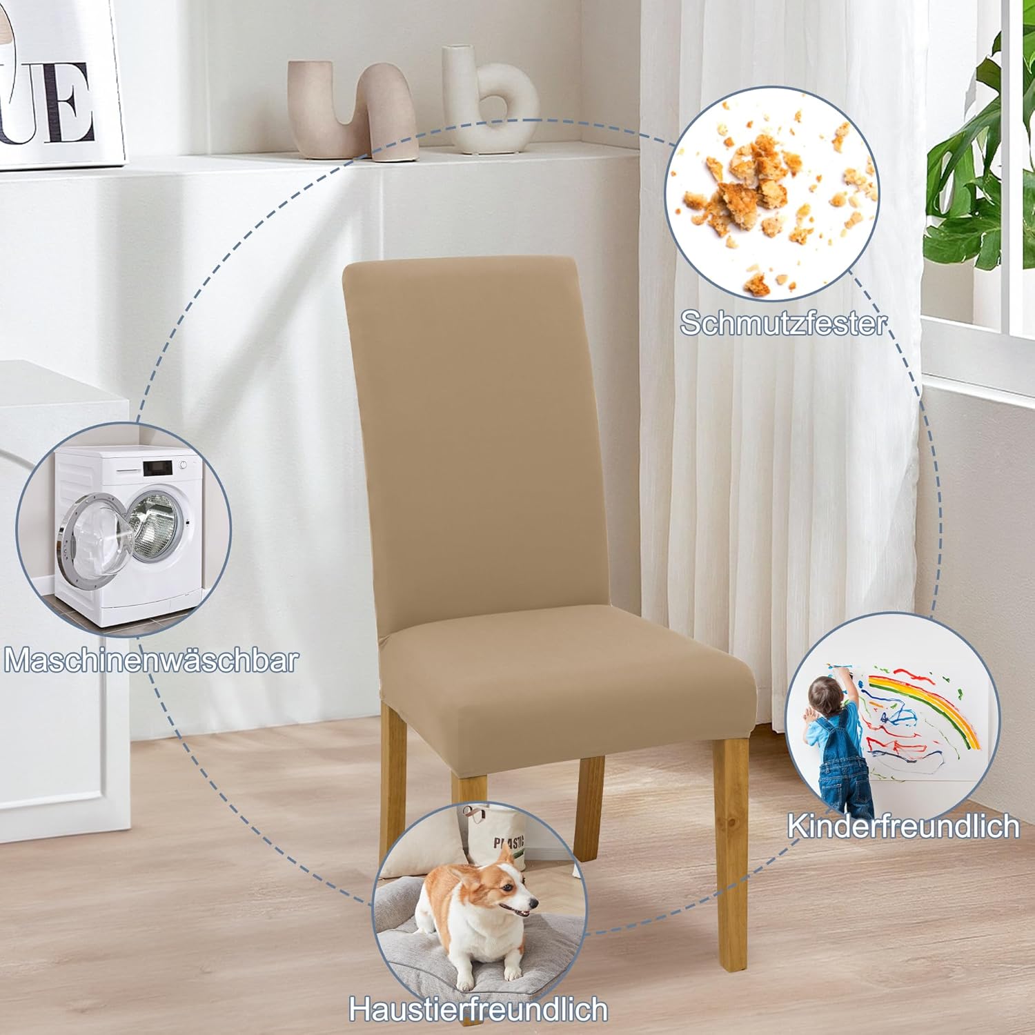 Thumbnail 5 de SUKAIKEQA housse de chaise haute élastique Jacquard (lot de 4/6/8) – Kaki