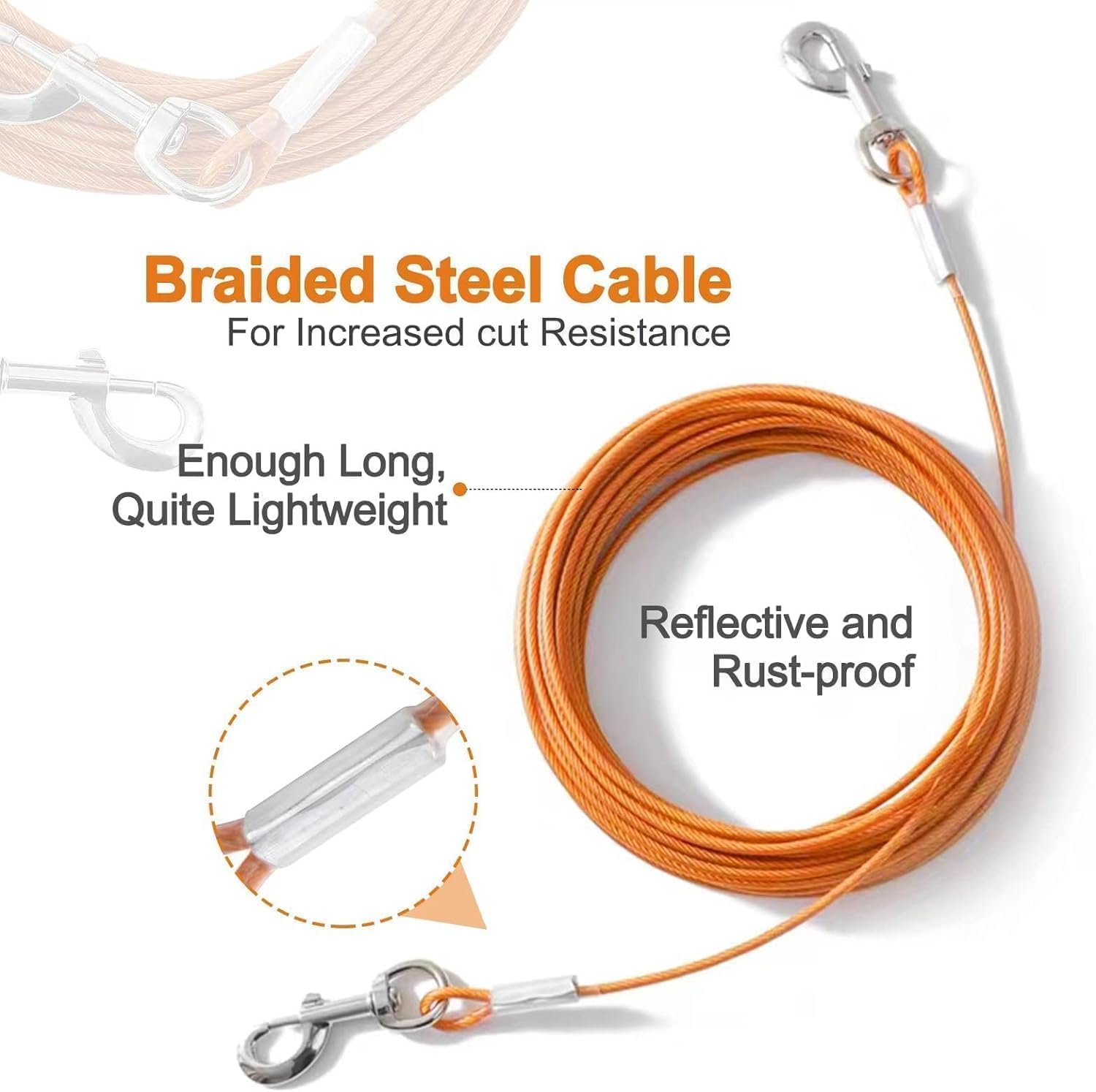 Detalle de Mi Metty Dog Tie Out Cable - Heavy Duty Chew Proof Lead for Large Dogs up to 125lbs (10ft) with 360° Swivel