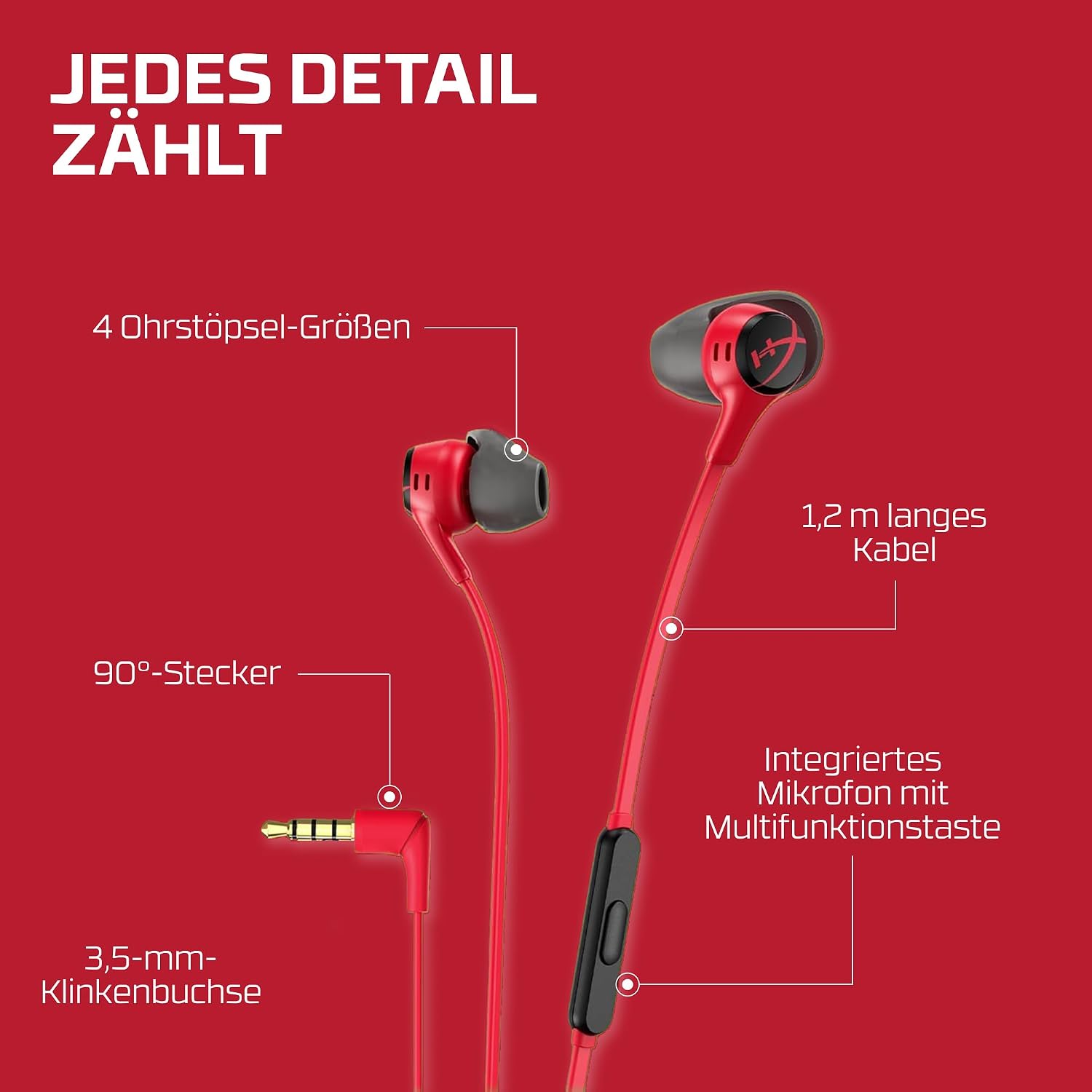Thumbnail 4 de HyperX Cloud Earbuds II – kabelgebundene Gaming-Ohrhörer mit 14-mm-Treibern