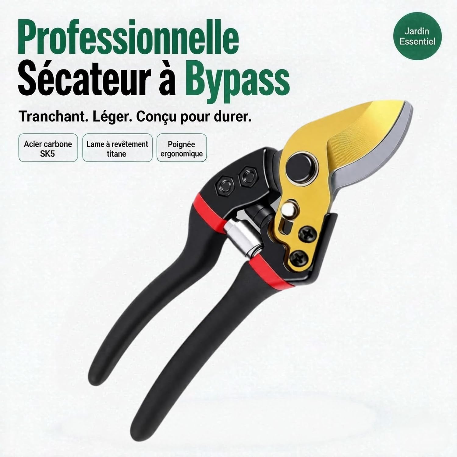 Detalle de Ruilpptup YYJ-HEI-001 snoeischaar met SK5-bypassmes en ergonomische handgreep