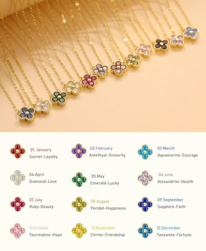 Detalle de FUNEIA Collier trefle à 4 feuilles en plaqué or 18k avec zircone cubique – longueur ajustable