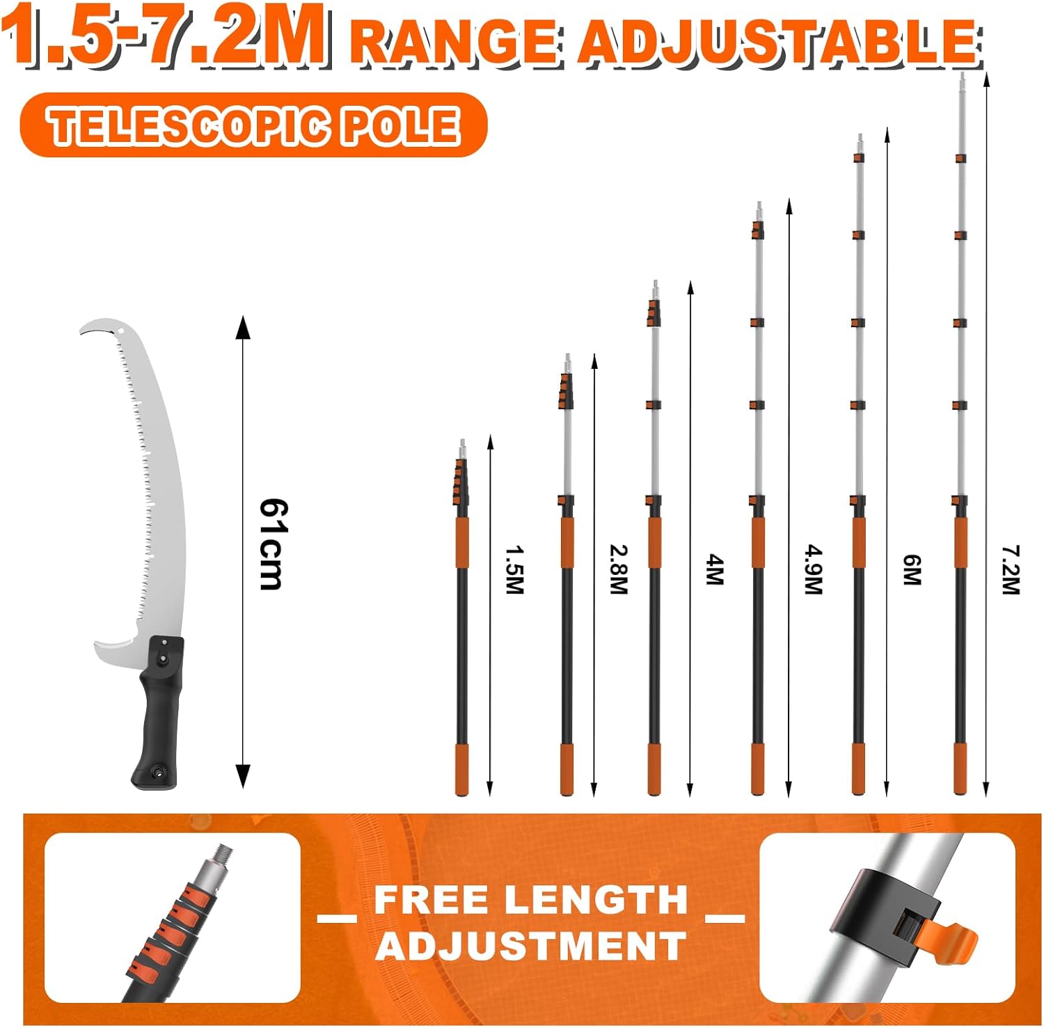 Thumbnail 3 de SISUPASSIE 7.2m Telescopic Pole Saw – Long Reach Pruning Saw with Durable Blade