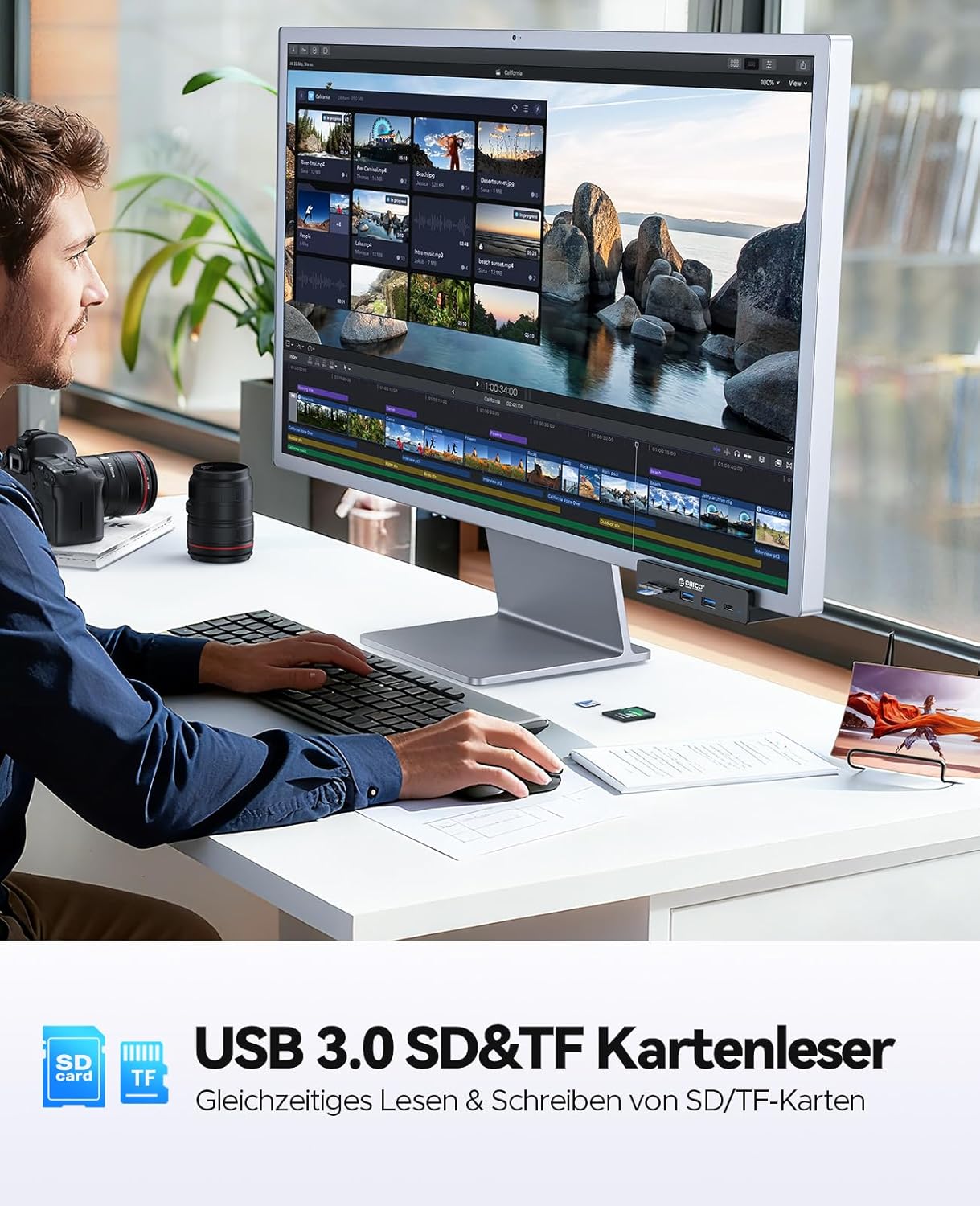 Thumbnail 3 de ORICO USB Hub 3.2: 5 Ports, 10 Gbit/s, montierbar + SD/TF 3.0 – aluminum, 5V Stromversorgung