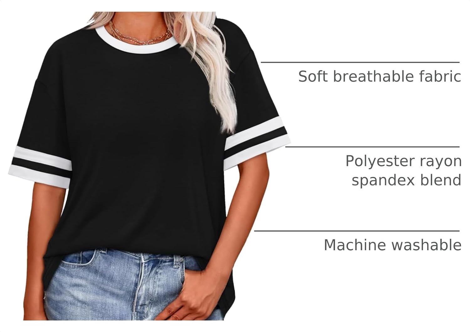 Detalle de WIHOLL Color Block T-Shirts for Summer