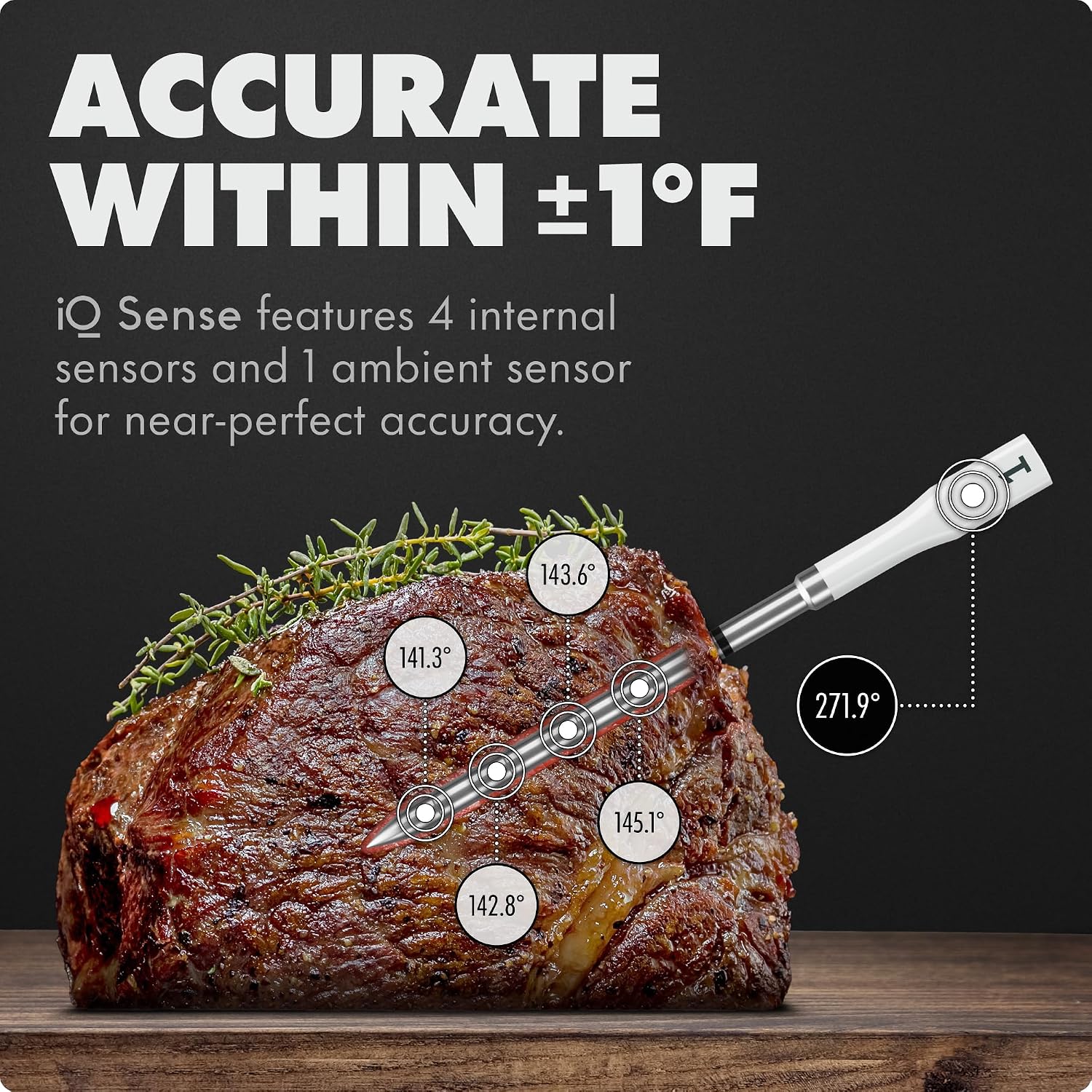 Detalle 2 de CHEF iQ CQ60-3C-Z3-E-CA iQ Sense Wireless Meat Thermometer, 3 Probes