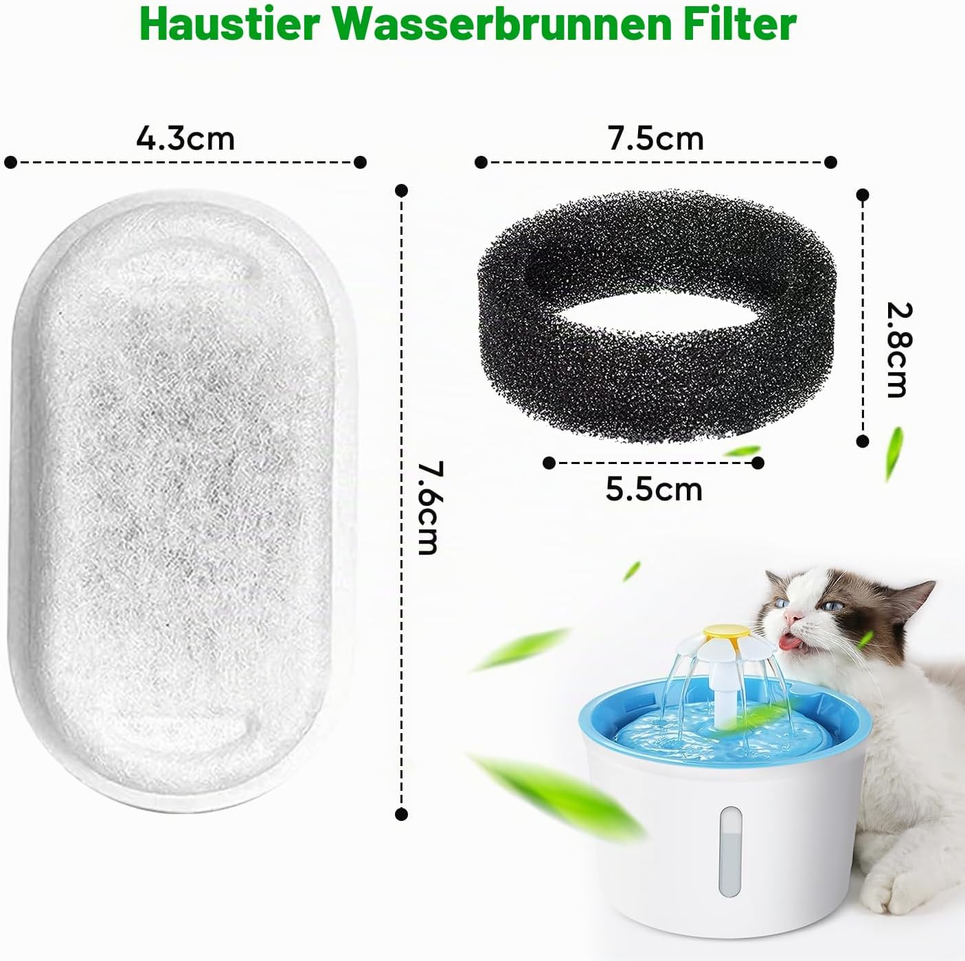 Detalle de 20er Katzenbrunnen Filter-Set aus Edelstahl-kompatiblen Filtern (10 Aktivkohle- & 10 Schaumstofffilter)