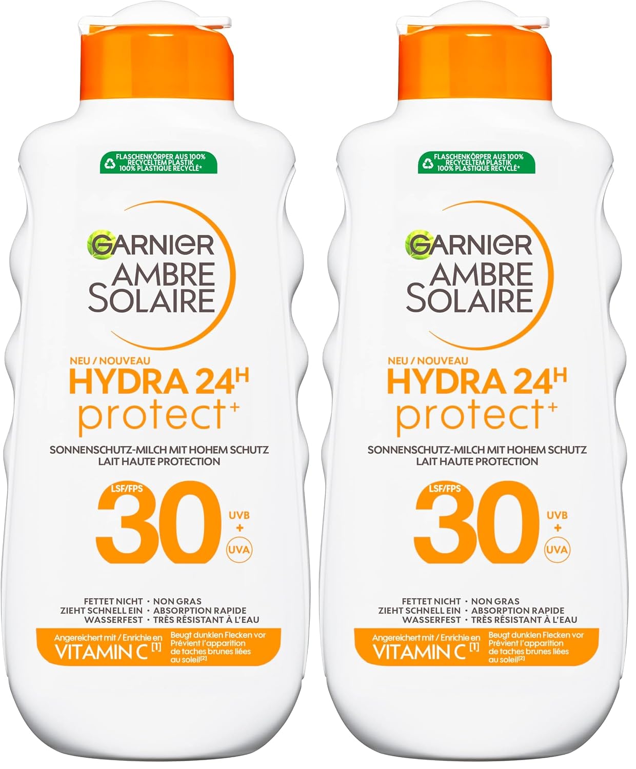 Detalle de Garnier Ambre Solaire Hydra Protect+ Sonnenschutz-Milch LSF 30 (24h) – Schutz vor UVA/UVB mit Vitamin C, 175 ml (2er-Pack)