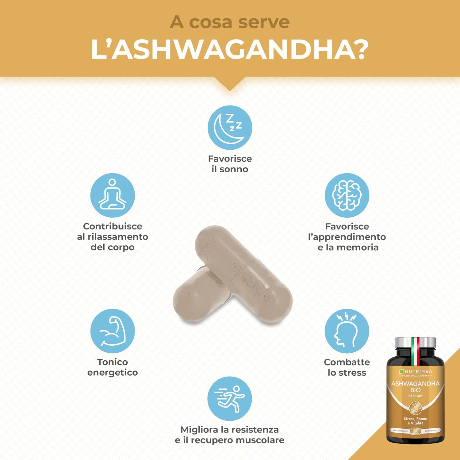 Detalle de Ashwagandha KSM-66 Biologica di Nutrimea — 90 capsule, con 5% withanolidi