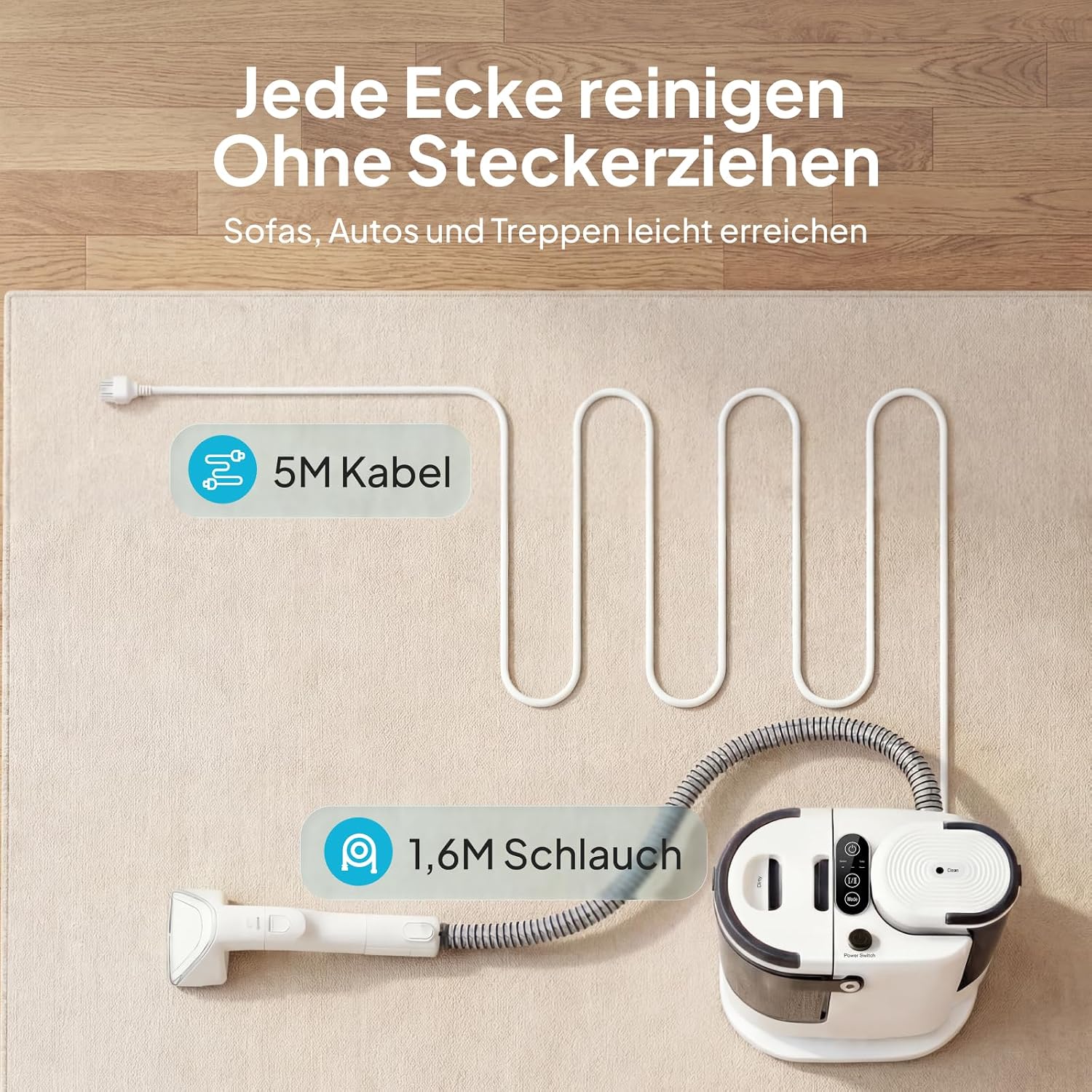 Thumbnail 6 de Livatro Polsterreiniger/Nasssauger Waschsauger mit Dampf – 15 kPa, 1,6-Liter Wassertank, Selbstreinigung
