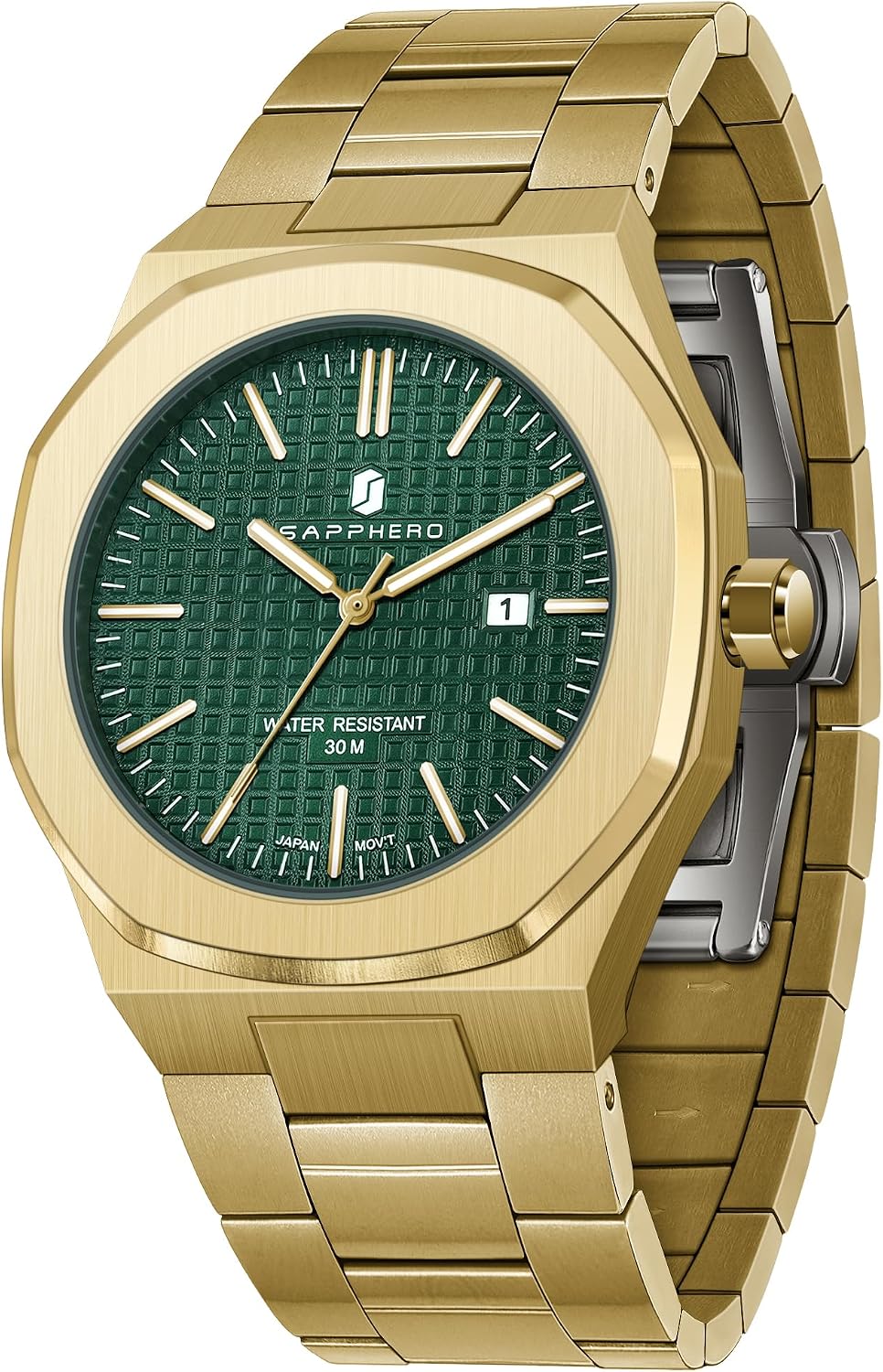 Thumbnail 6 de SAPPHERO Montre pour Hommes en Acier Inoxydable — Montre 50M, boîtier octogonal, quartz japonais, avec date et luminosité