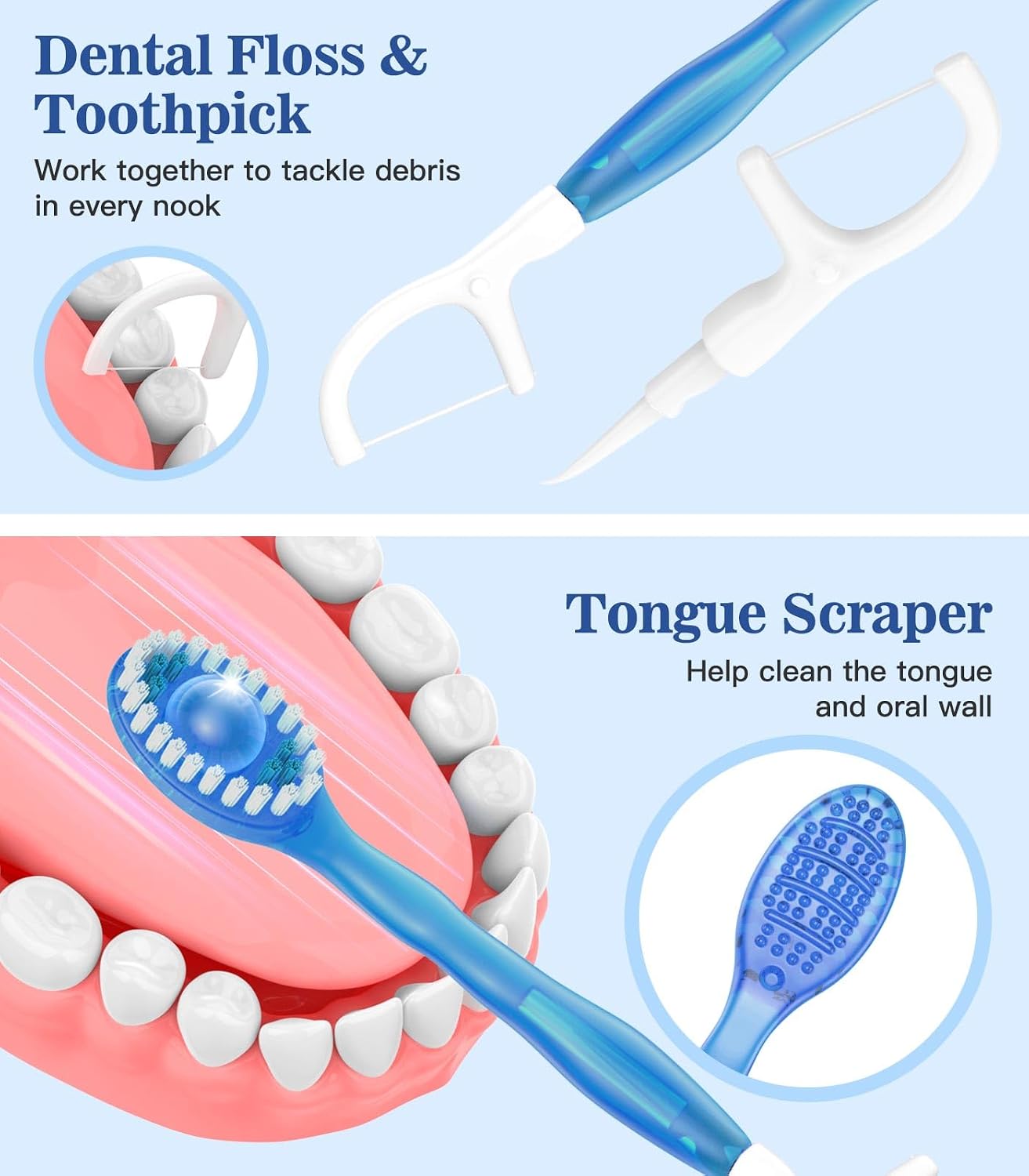 Thumbnail 4 de Litlcutie 24 Pack 5-in-1 Disposable Toothbrushes with Toothpaste, Floss, Pick & Tongue Scraper