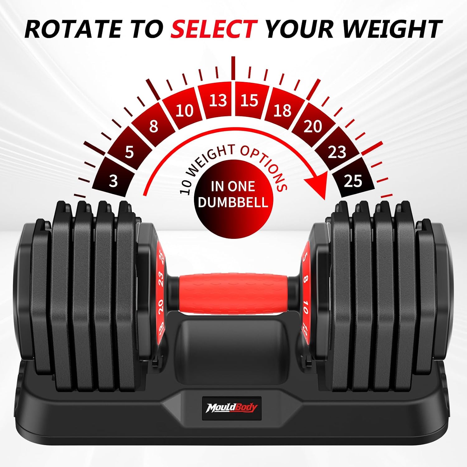 Detalle de MouldBody 10-in-1 Adjustable Dumbbell Set with Dial and Storage Base