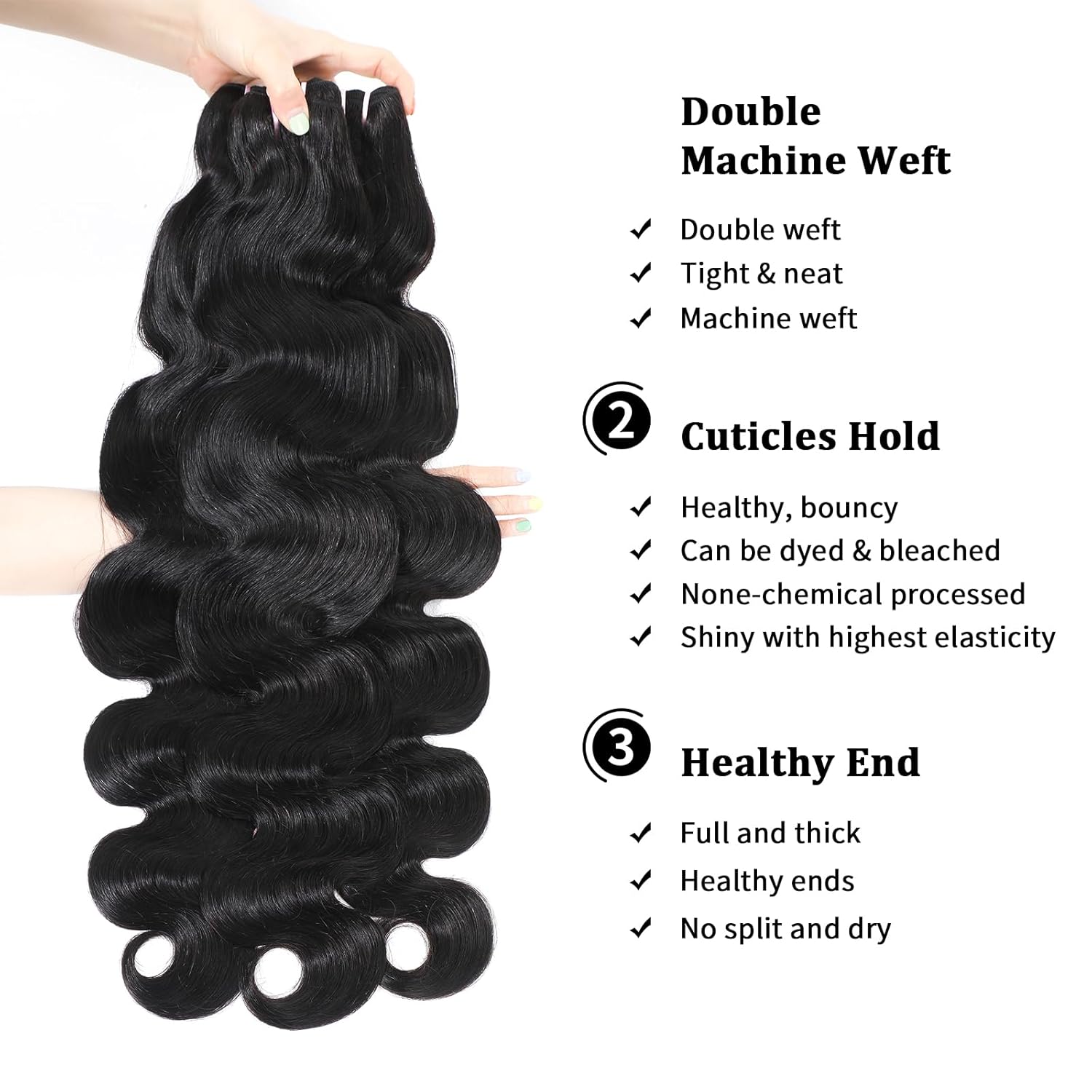 Thumbnail 2 de 15A Raw Indian Body Wave Hair Bundles — 22/22/22 Triple Lifespan Virgin Remy Hair, No Tangle, Soft After Washes