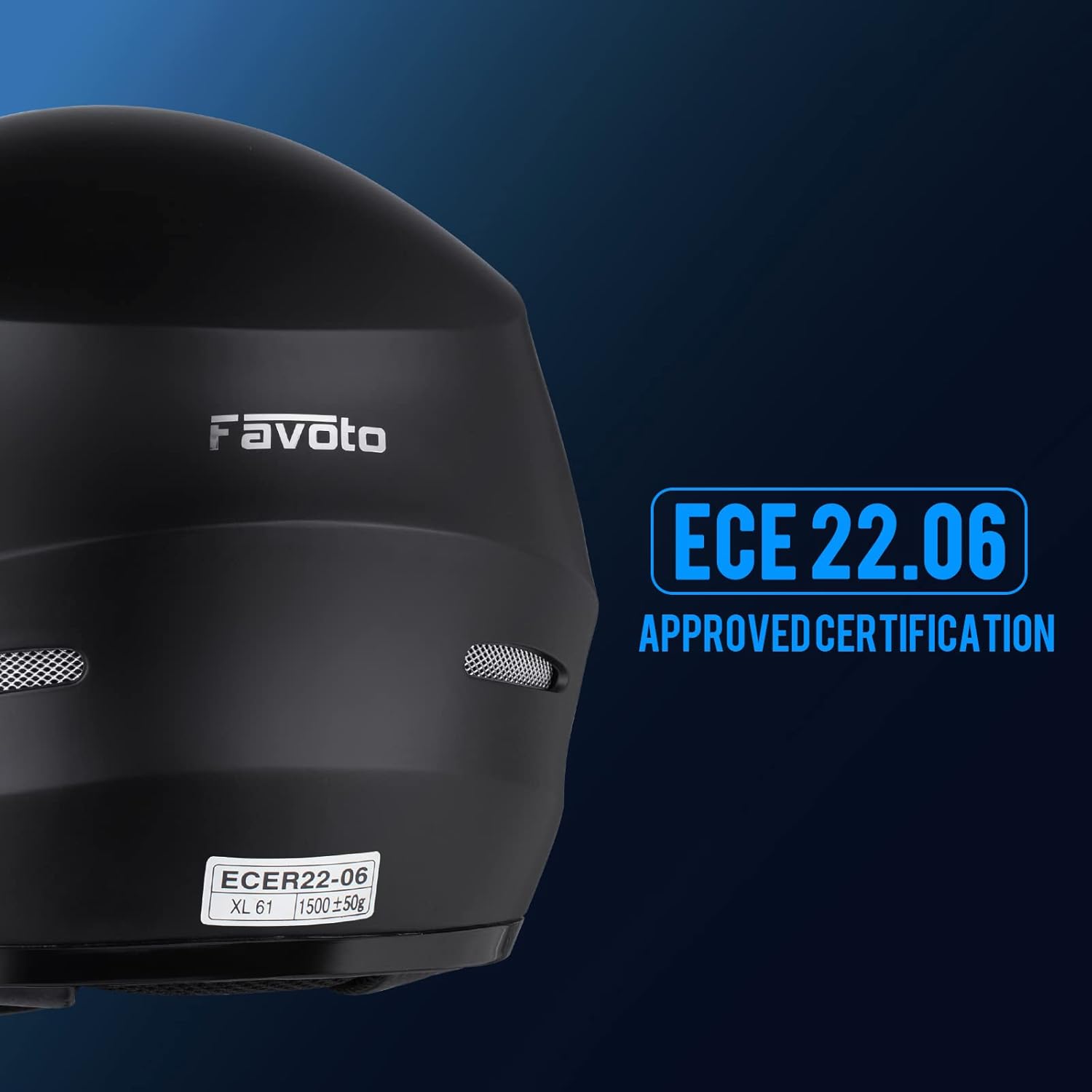 Detalle de Casque intégral Favoto ECE 22.06 pour moto et scooter (61 cm) noir