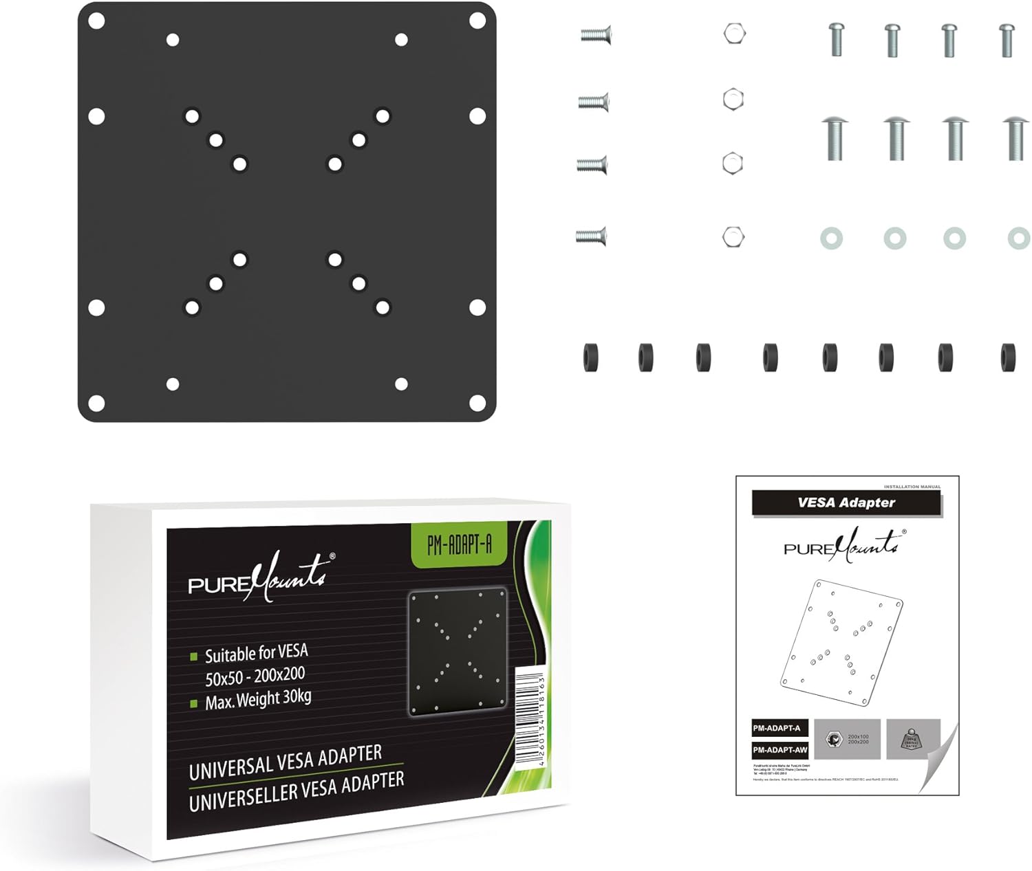 Thumbnail 4 de PureMounts ADAPT-A piastra adattatore VESA universale da 50x50 a 200x200 (max 30 kg) nero
