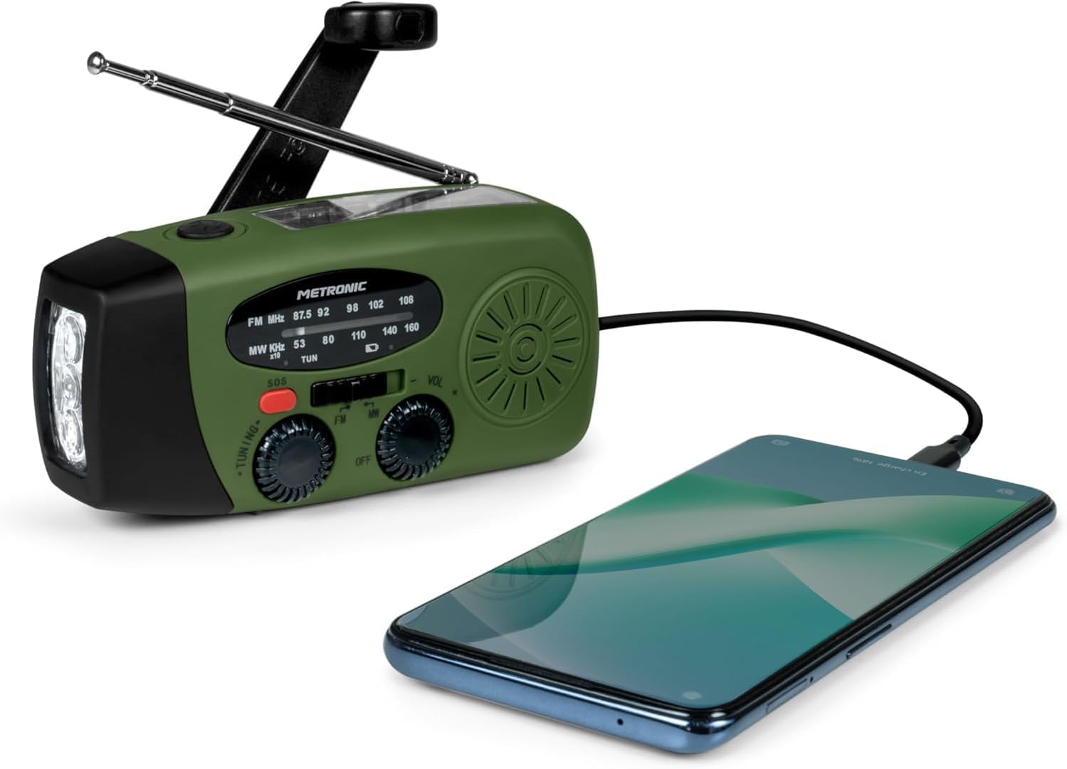 Detalle de Metronic 477216 Petite Radio FM Solaire Portable – 2000mAh, SOS et LED pour Camping