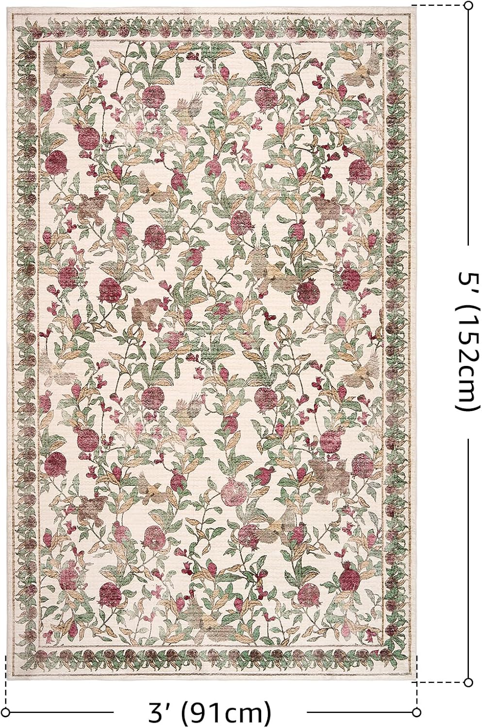Thumbnail 1 de jinchan JINCHAN RUGS 3' x 5' Floral Washable Area Rug, Red/Green