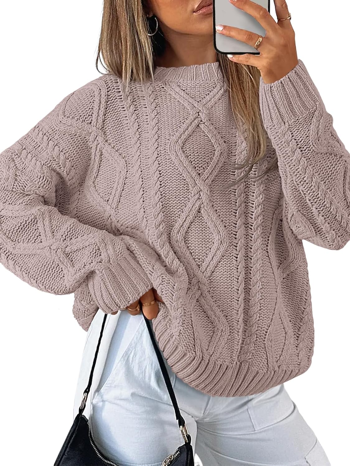 Detalle 2 de Trendy Queen Oversized Cable Knit Round-Neck Sweater