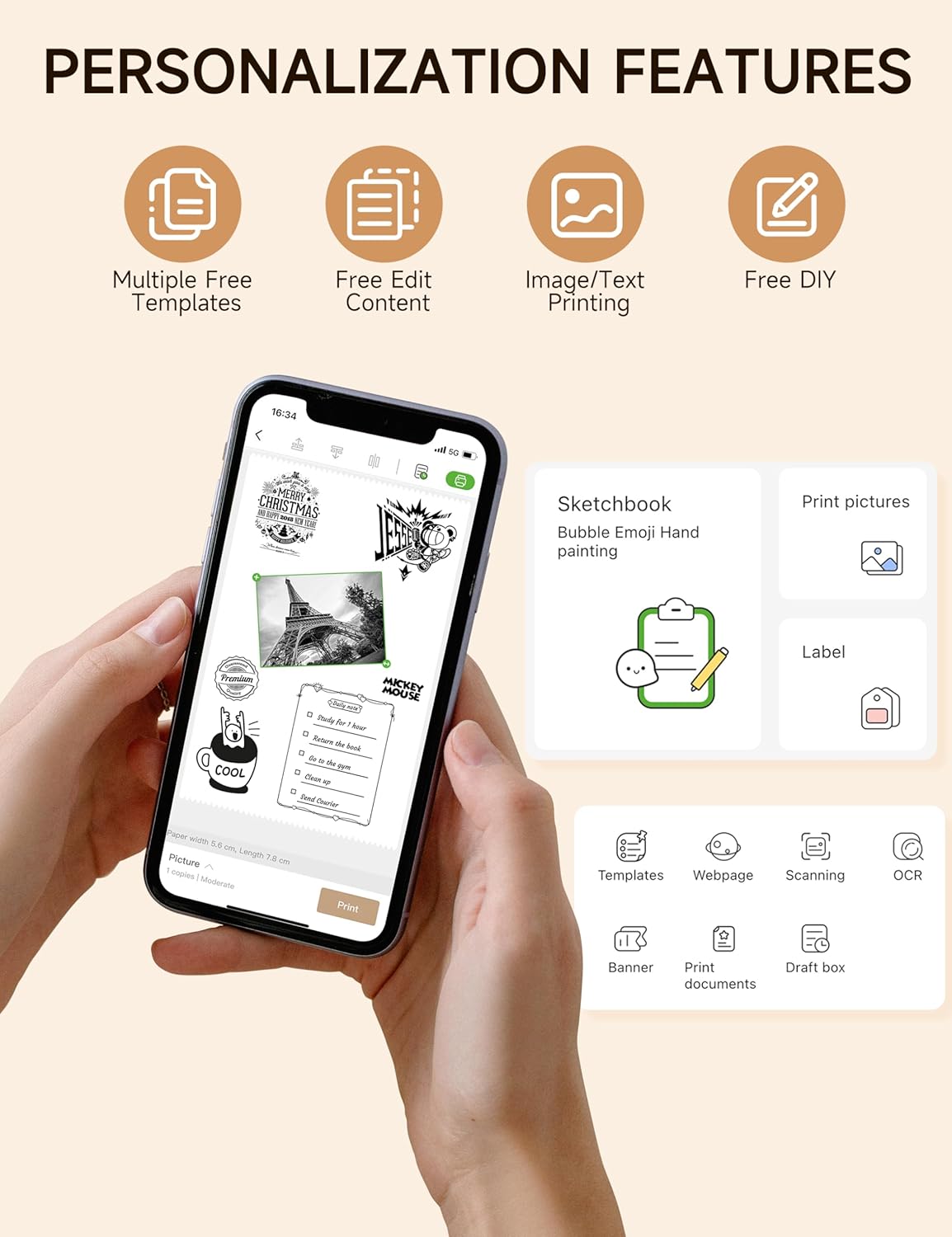 Detalle de iDPRT Sticker Printer Portable Mini Inkless Bluetooth Thermal Printer for iPhone & Android (Gray)