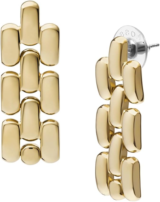 Thumbnail 2 de Fossil orecchini da donna in acciaio inox dorato, chiusura a perno, stile pulito e versatile