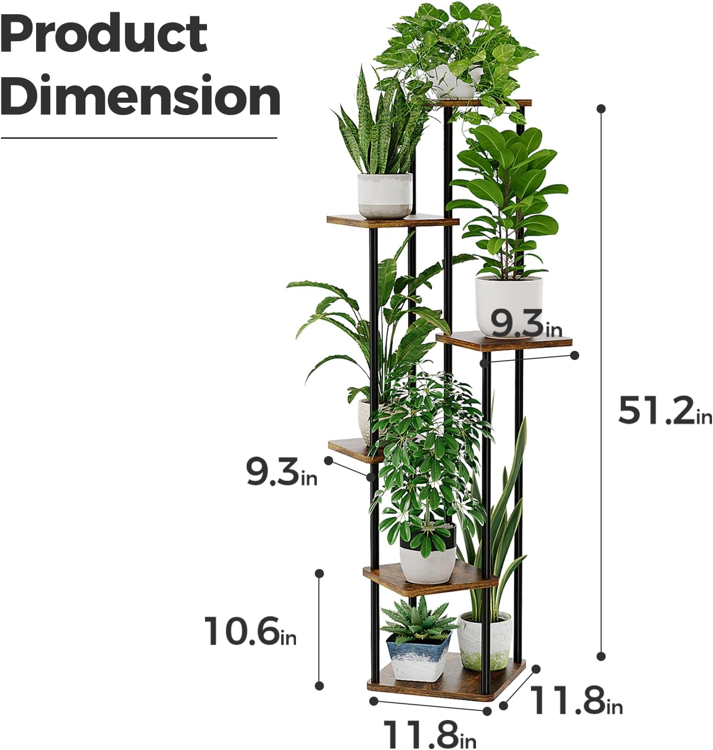 Detalle 1 de Bamworld 6-Tier Plant Stand, 51.2-Inch Metal and Wood Corner Shelf