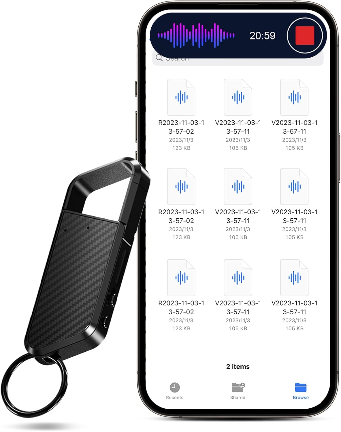 Thumbnail 6 de 72GB Diktiergerät con riconoscimento vocale – Registratore vocale compatibile OTG, 6800 ore di registrazioni