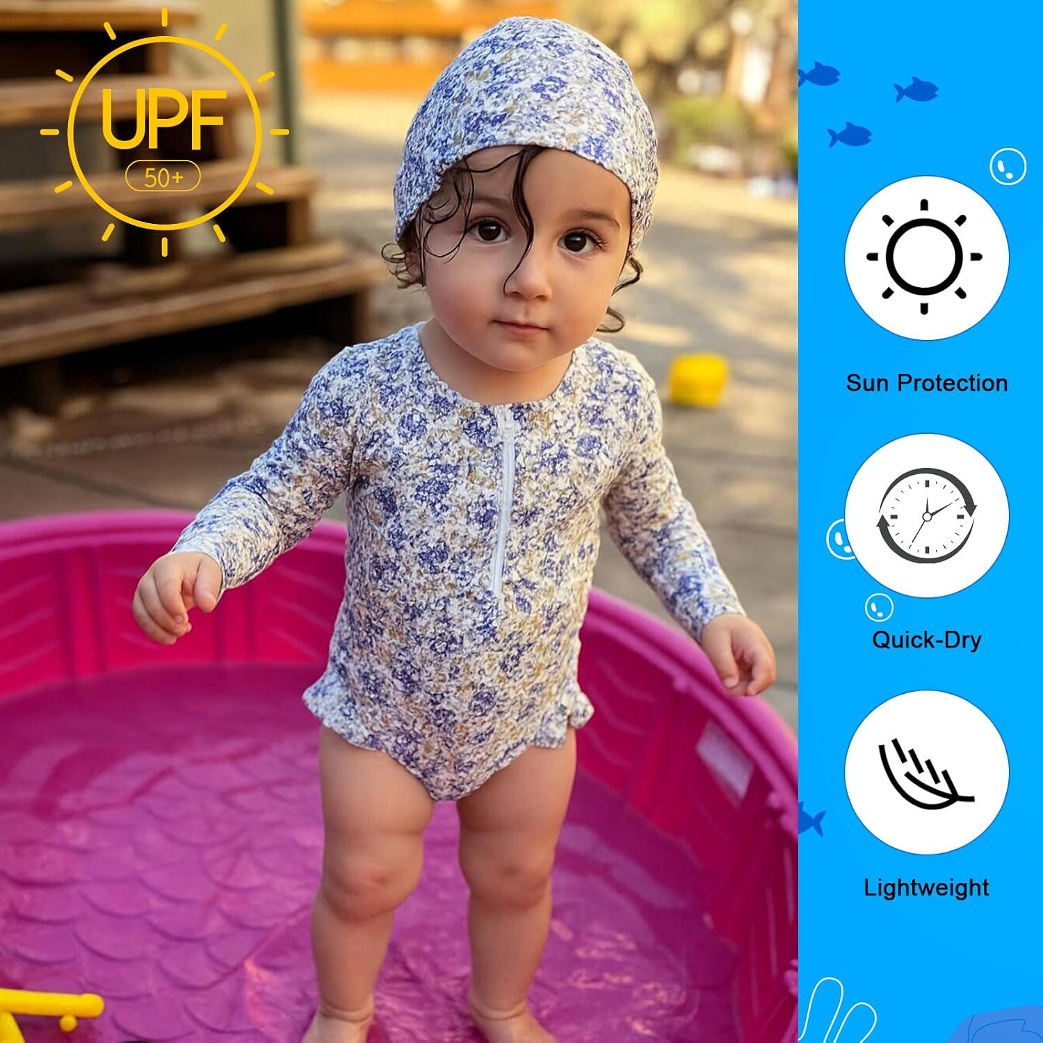 Thumbnail 2 de FLYISH DIRECT Toddler Girl One Piece Swimming Costume with Cap – UPF50+ Sun Protection