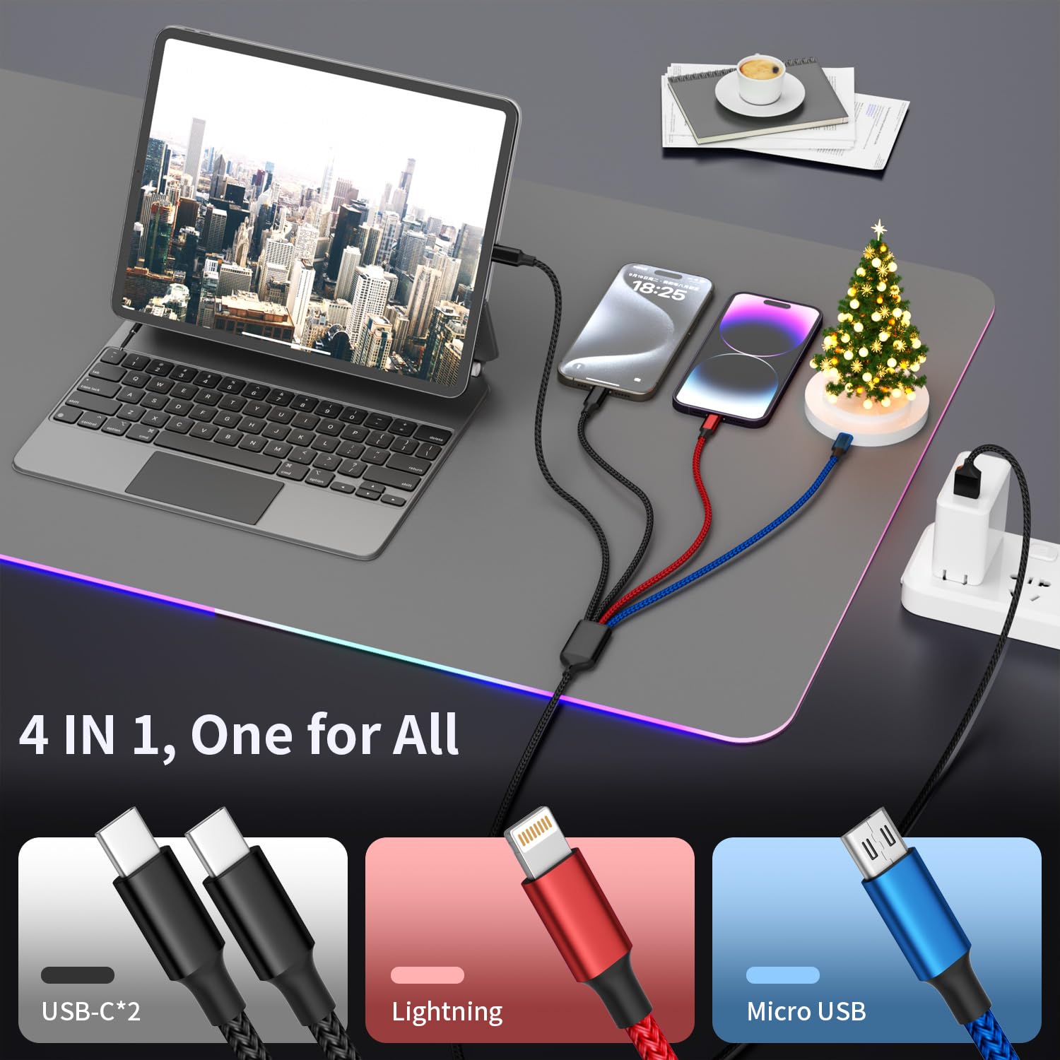 Thumbnail 1 de MPATIBY NM4IN12C4PC5FT-1 4-in-1 Charging Cable, 5 ft, 4-Pack
